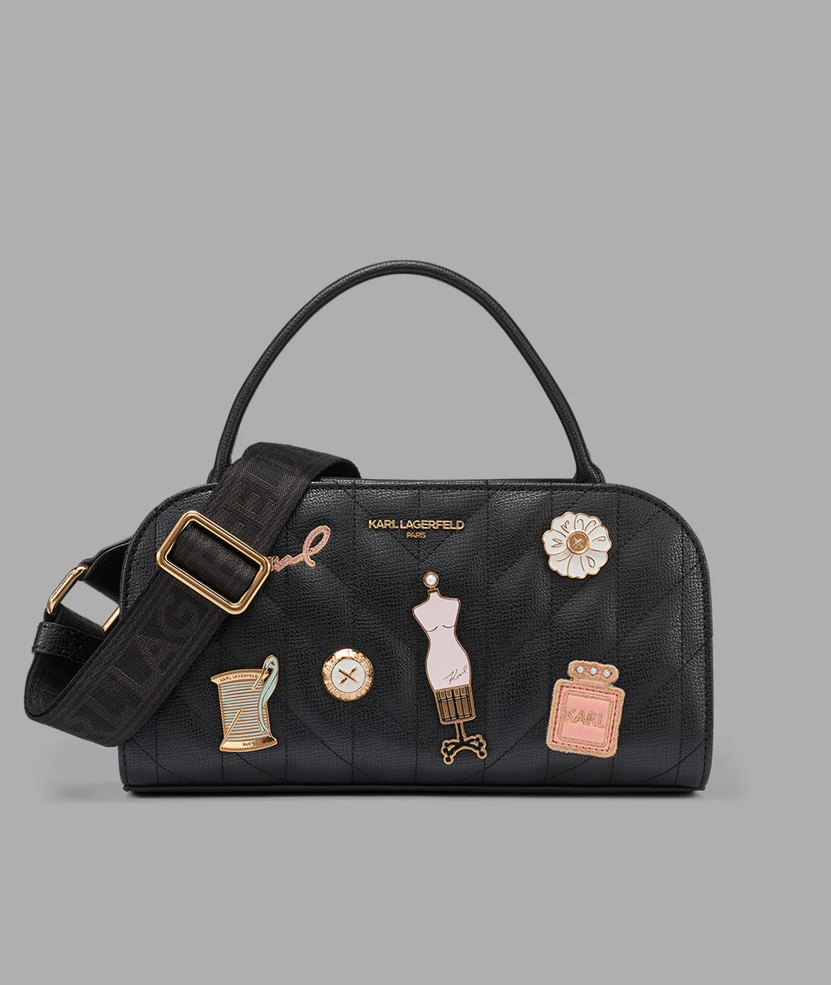 KARL WOMEN'S MAYBELLE SATCHEL WITH PINS-Black/Gold