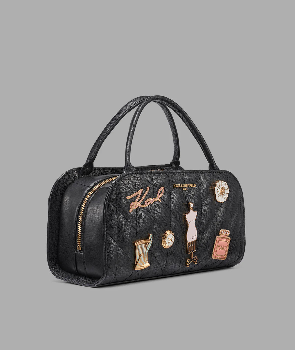 KARL WOMEN'S MAYBELLE SATCHEL WITH PINS-Black/Gold