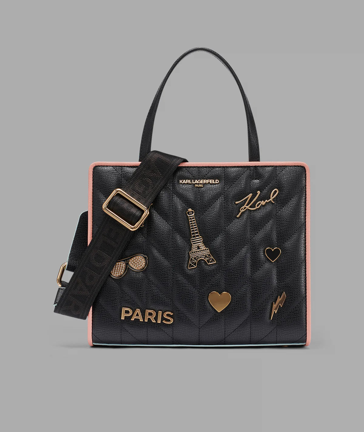 MAYBELLE SATCHEL WITH PINS AND CONTRAST TRIM-Black