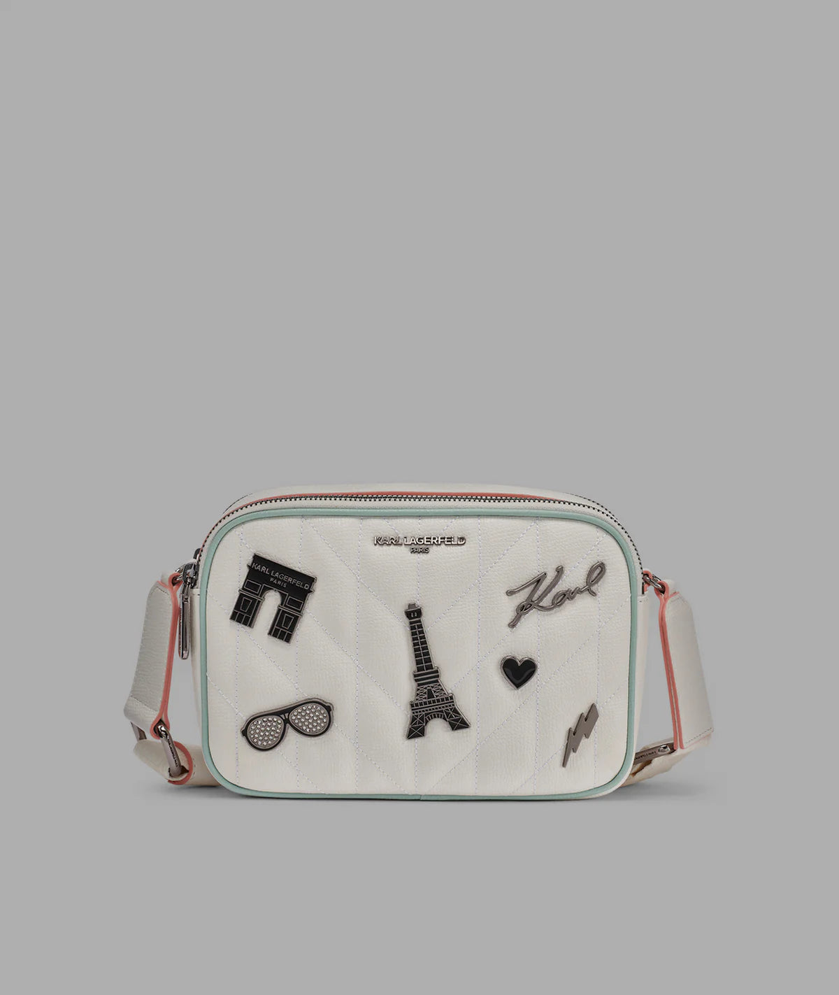 MAYBELLE CROSSBODY WITH PARIS PINS-Winter White/Silver