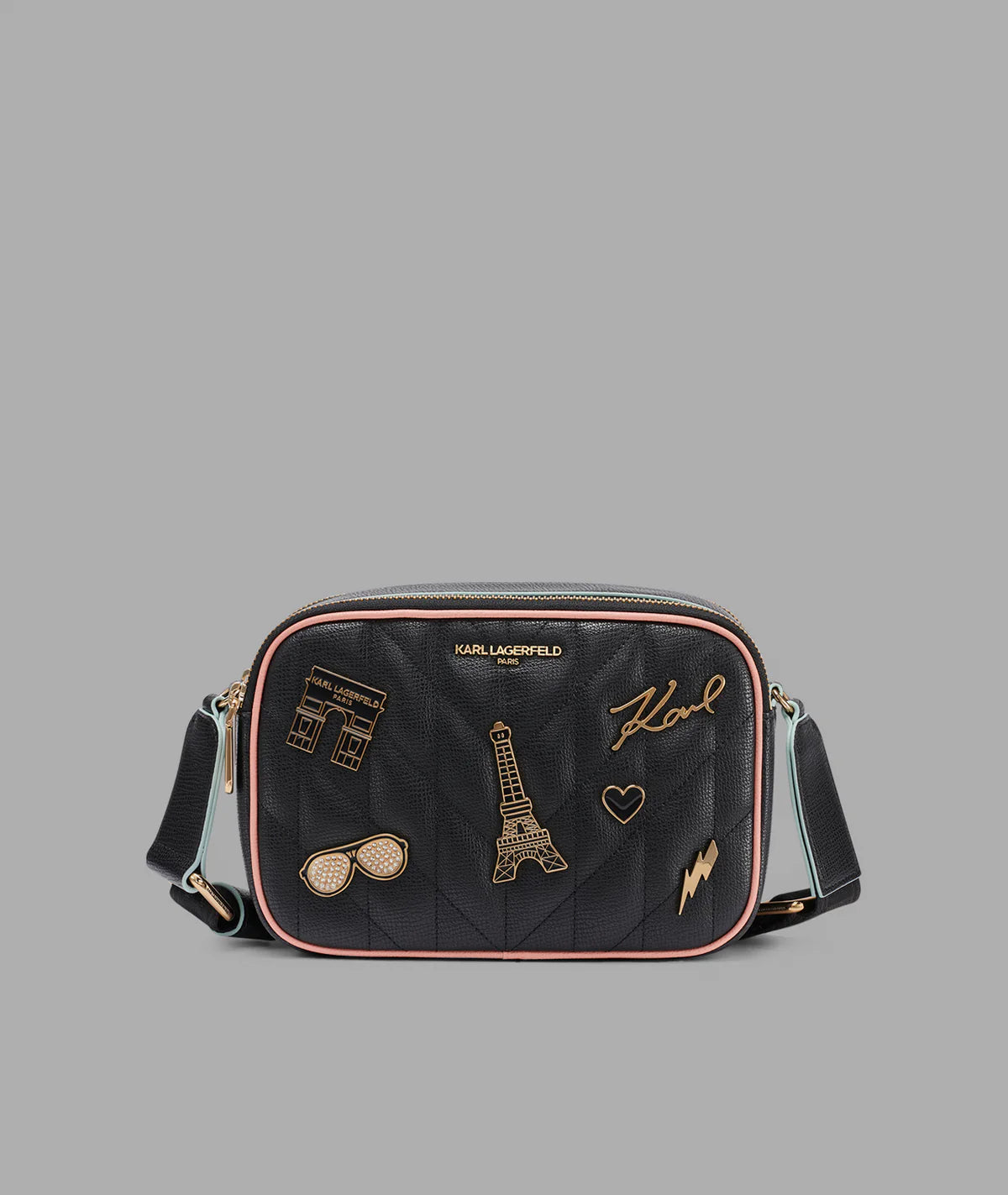 MAYBELLE CROSSBODY WITH PARIS PINS-Black/Gold