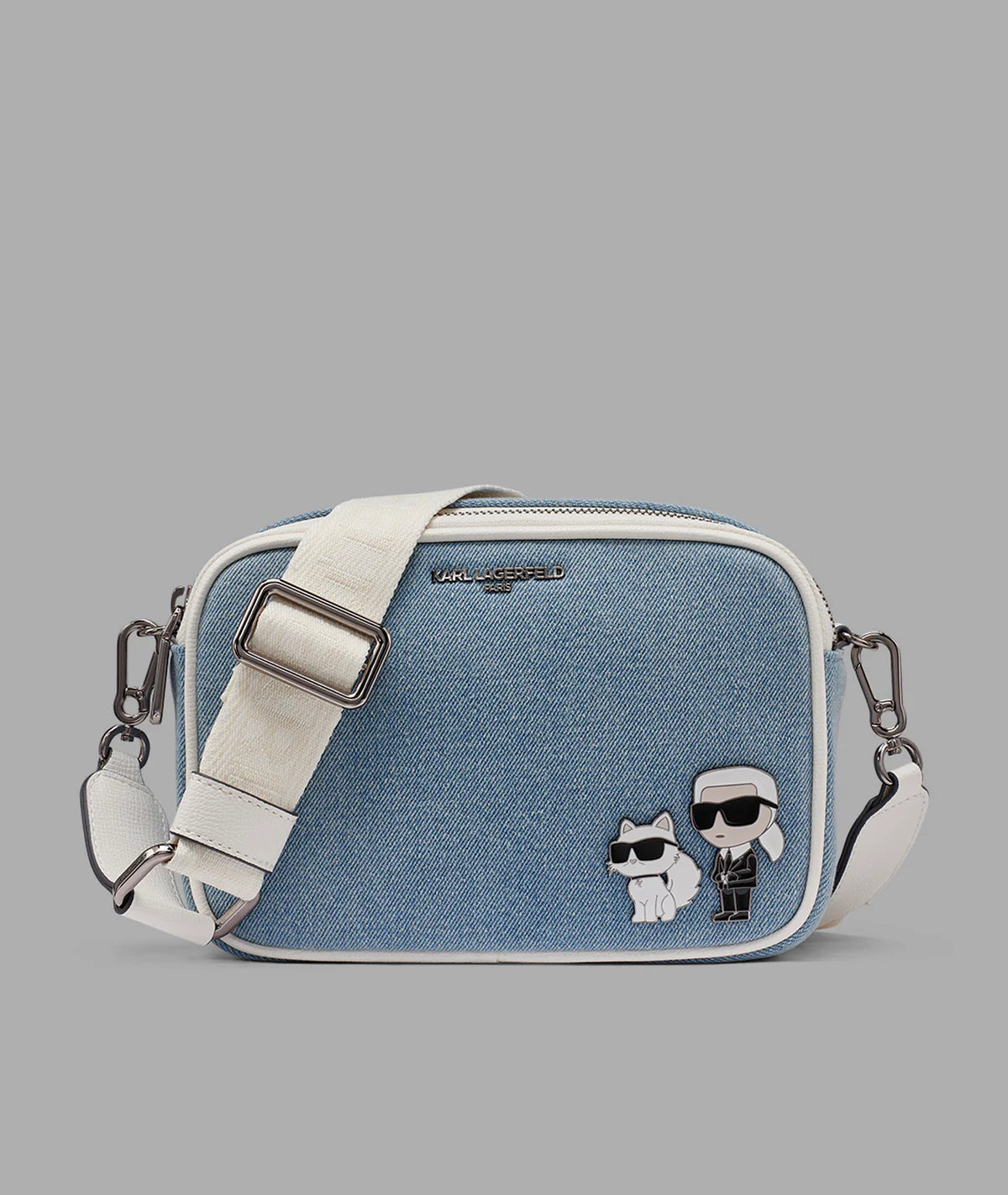 KARL WOMEN'S MAYBELLE DENIM CROSSBODY WITH DUO PIN-Light Denim