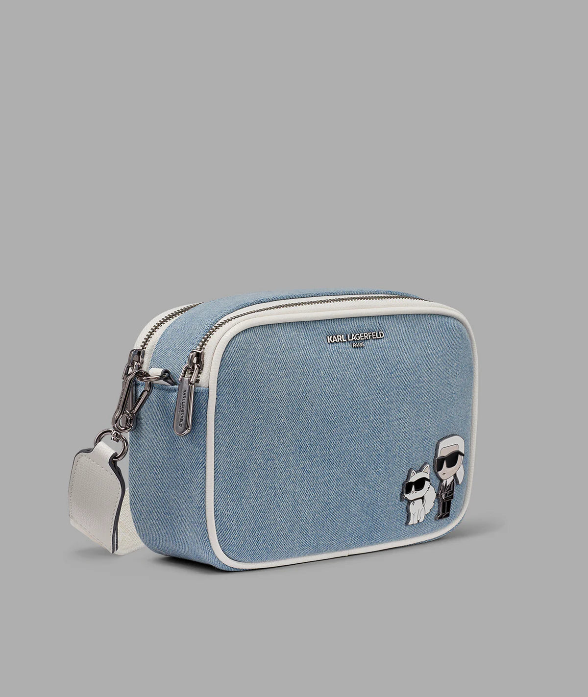 KARL WOMEN'S MAYBELLE DENIM CROSSBODY WITH DUO PIN-Light Denim