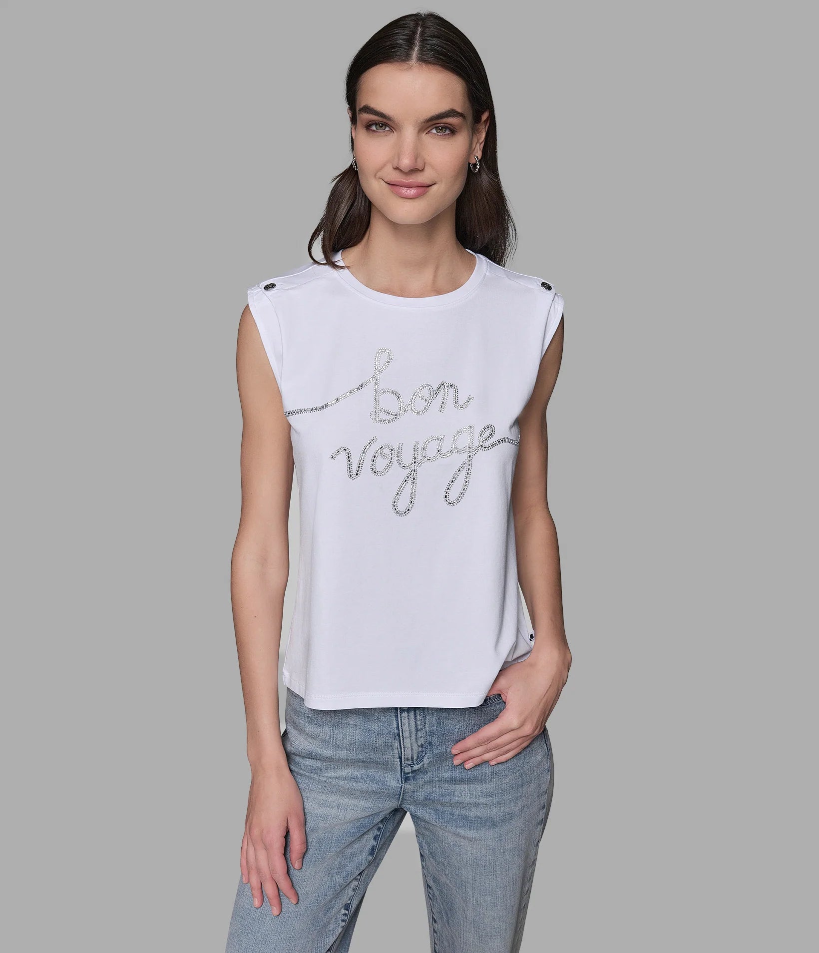 Karl Lagerfeld Paris Womens' Bon Voyage Logo Tee | WHITE