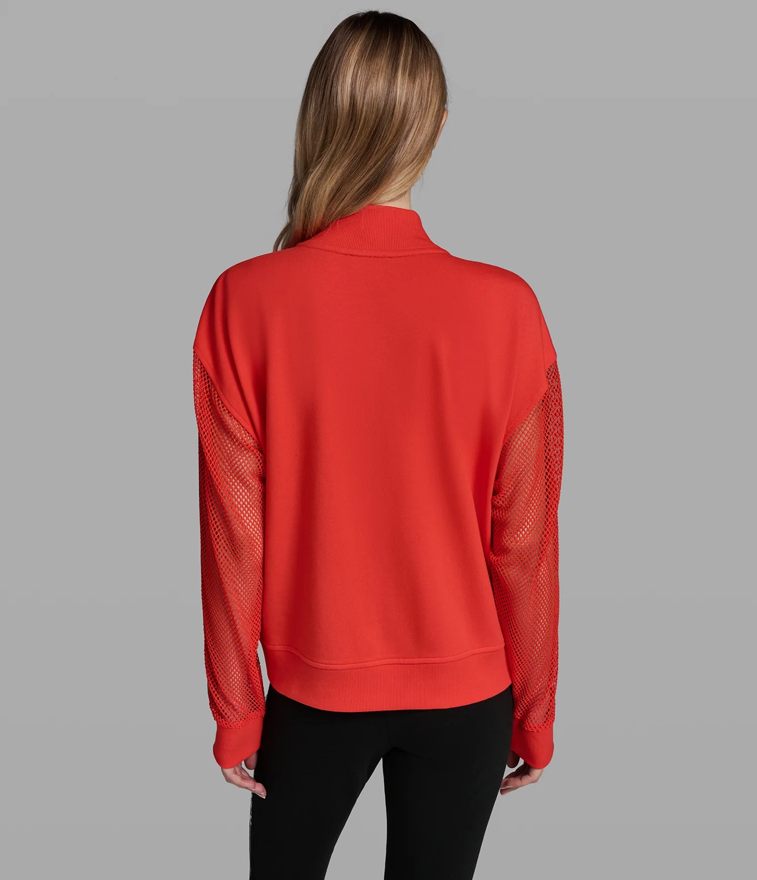 KARL LAGERFELD WOMEN'S LOGO STRIPE MESH TRACK JACKET-Red