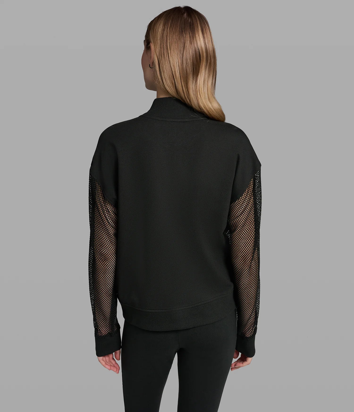 KARL LAGERFELD WOMEN'S LOGO STRIPE MESH TRACK JACKET-Black