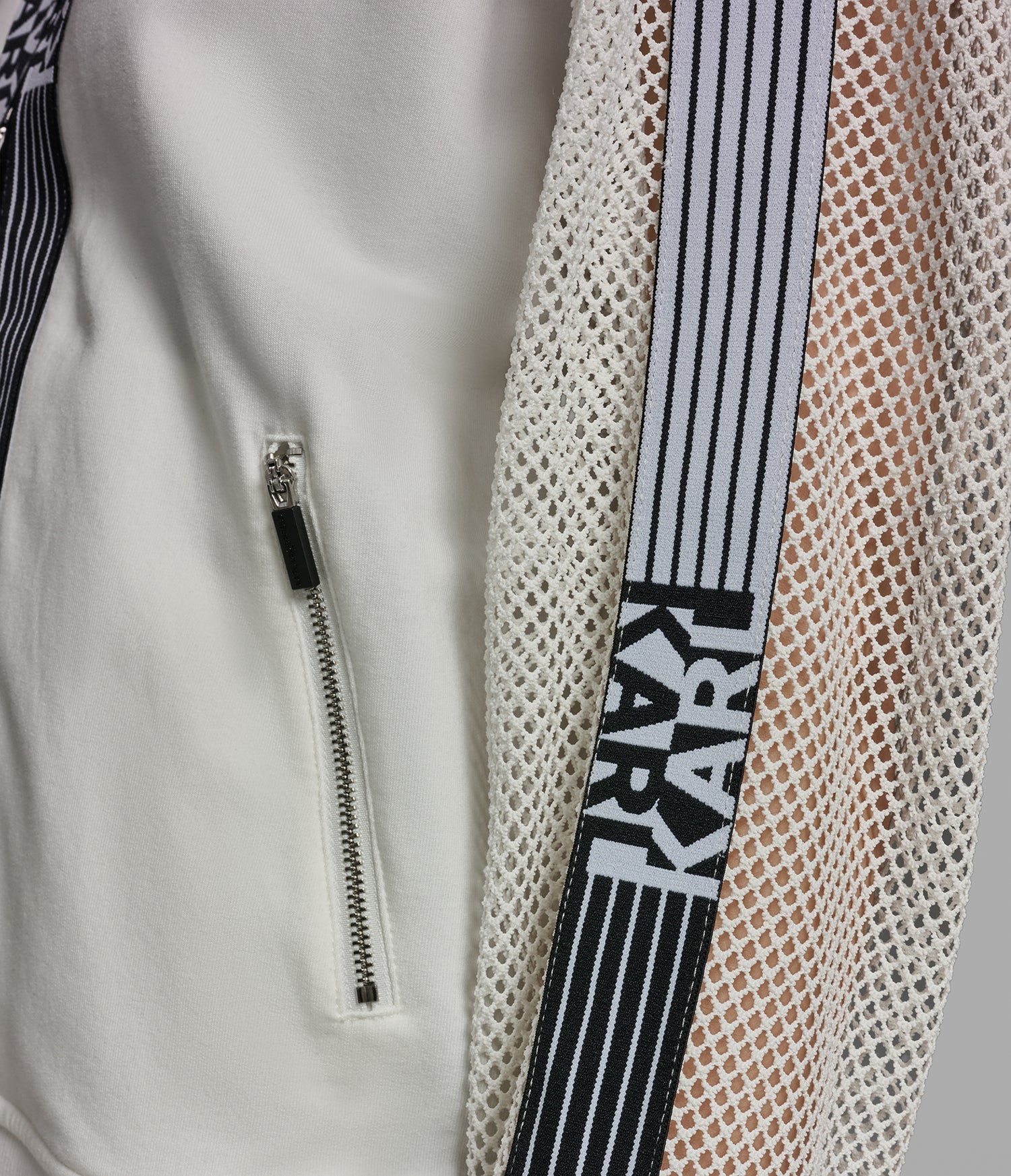 KARL LAGERFELD WOMEN'S LOGO STRIPE MESH TRACK JACKET-White