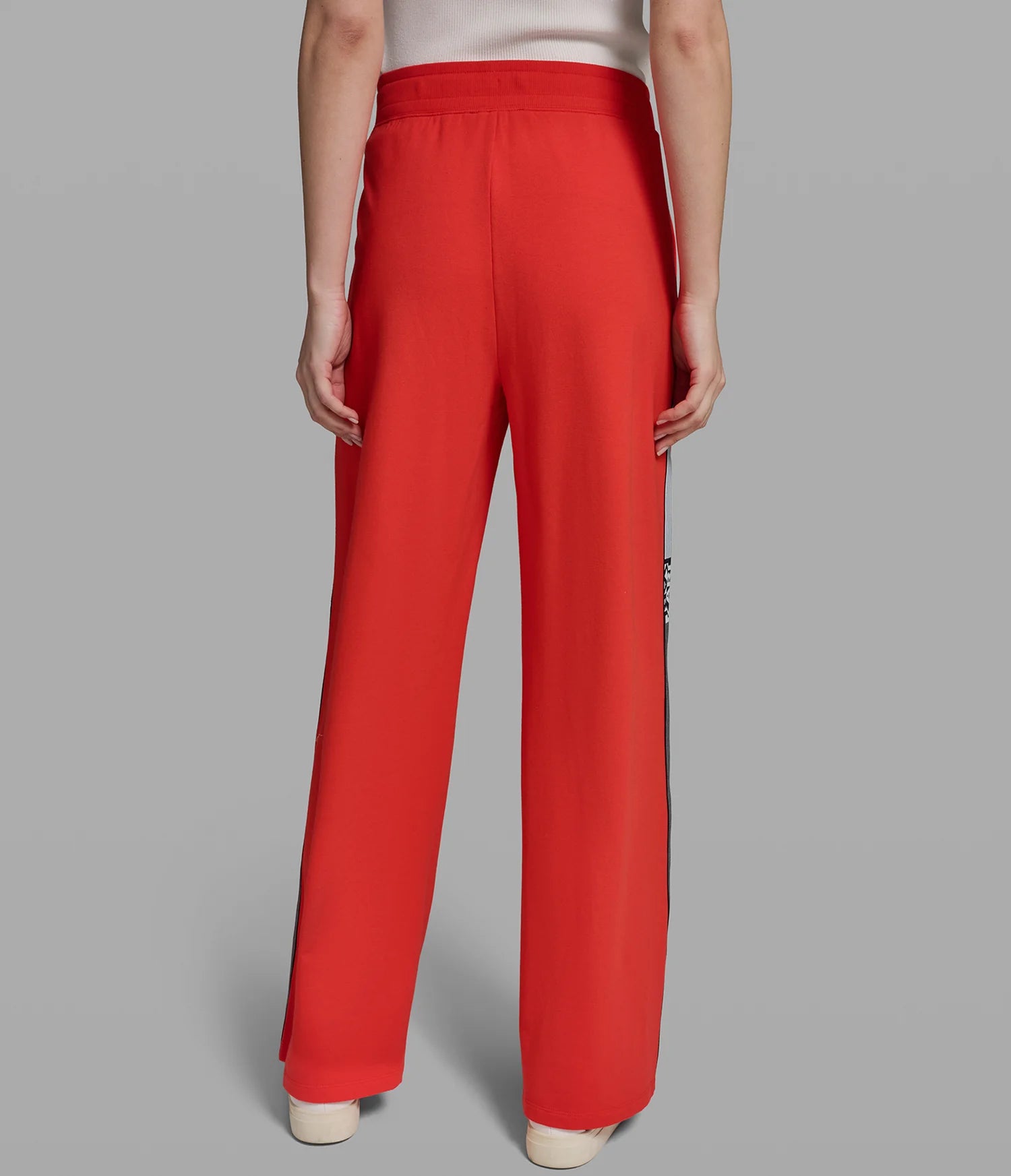 KARL LAGERFELD WOMEN'S LOGO STRIPE WIDE LEG PANT-Red