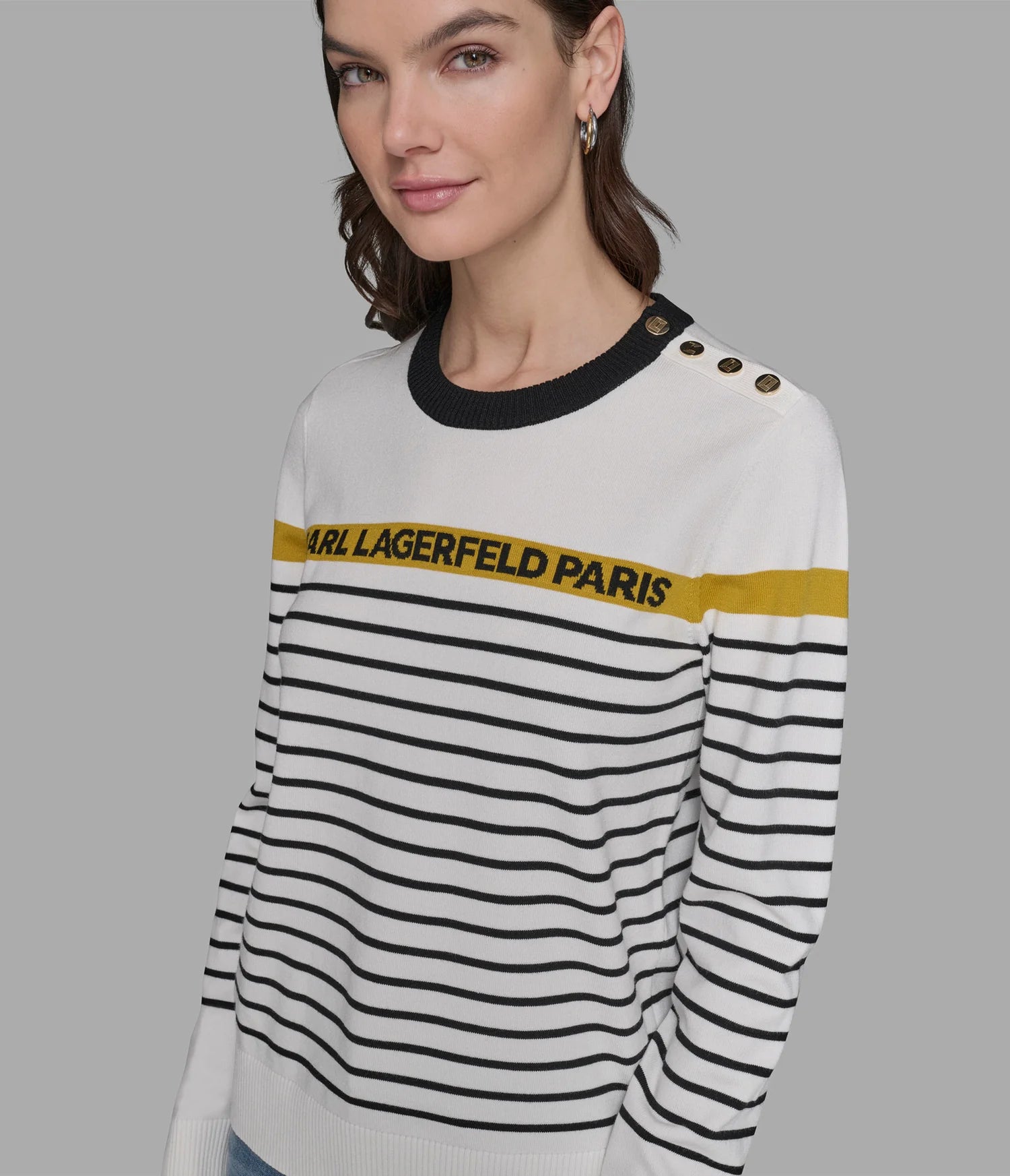 Karl Lagerfeld Paris Womens' STRIPED LOGO SWEATER