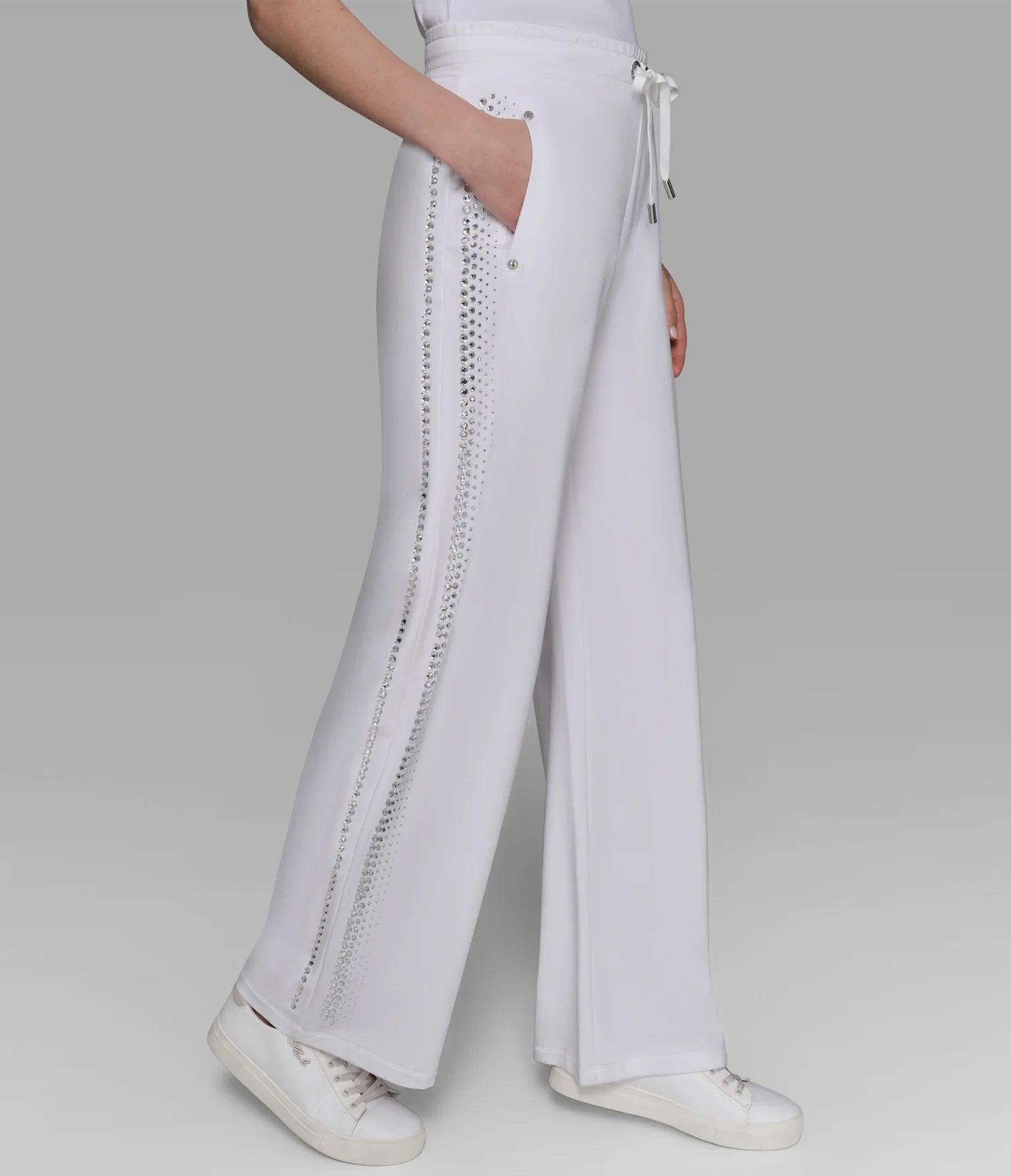 Karl Womens' RHINESTONE TRIM TRACK PANT / WHITE