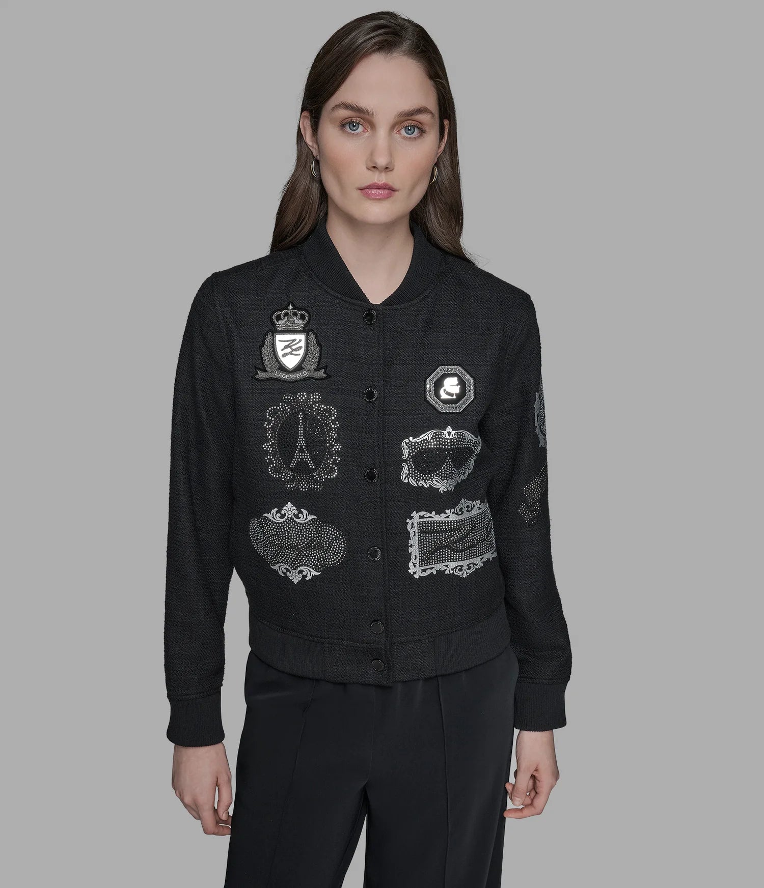 Karl Lagerfeld Paris Women's BOMBER JACKET WITH PATCHES