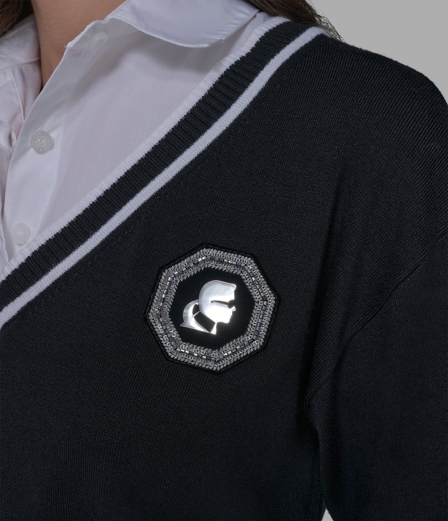 Karl Lagerfeld Paris Womens' TWOFER VARSITY SWEATER