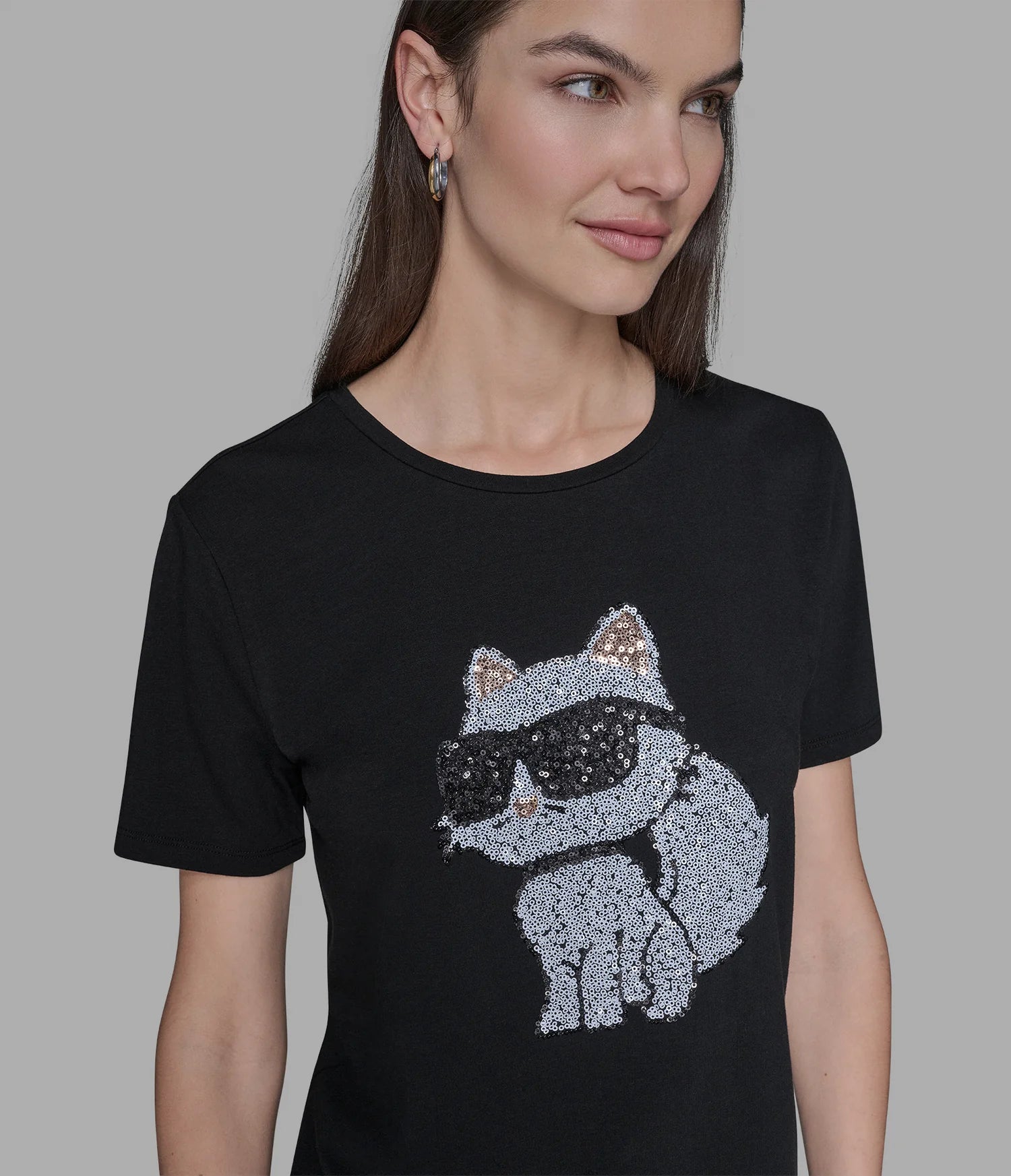 KARL CHOUPETTE SEQUIN LOGO TEE-Black