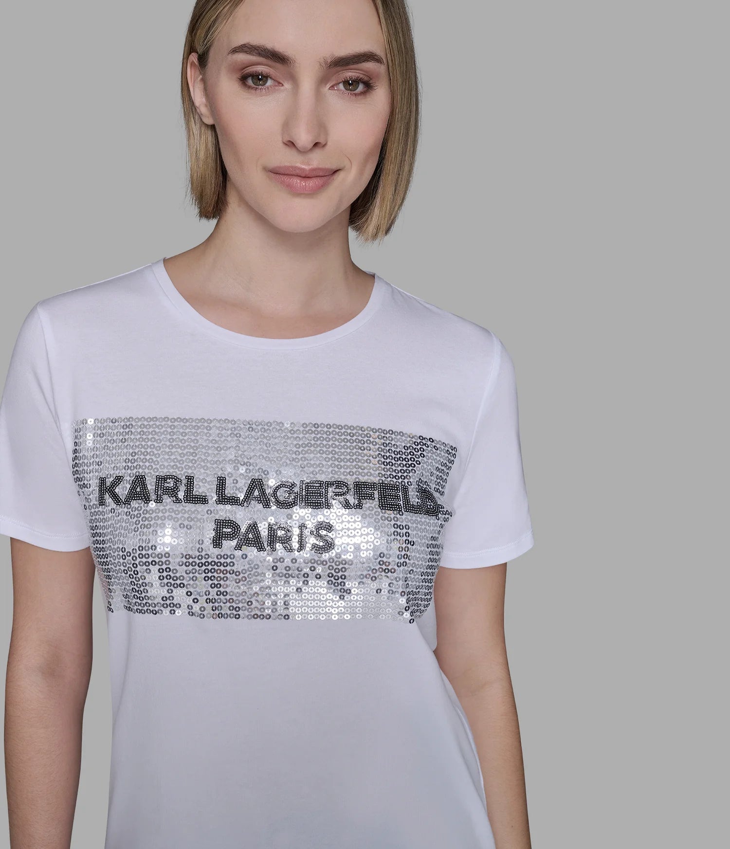 Karl Lagerfeld Paris Womens' SEQUIN BOX LOGO TEE