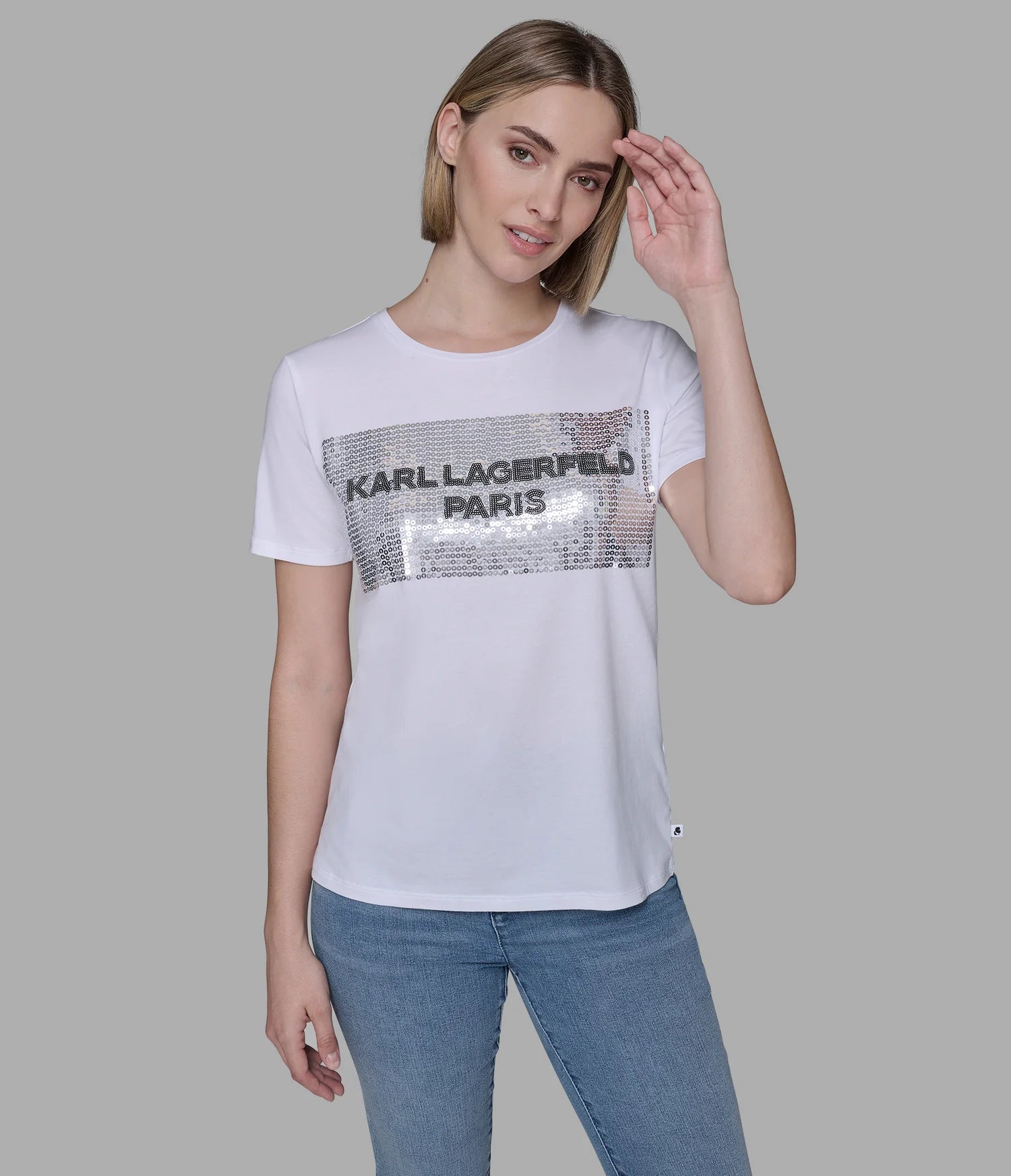 Karl Lagerfeld Paris Womens' SEQUIN BOX LOGO TEE
