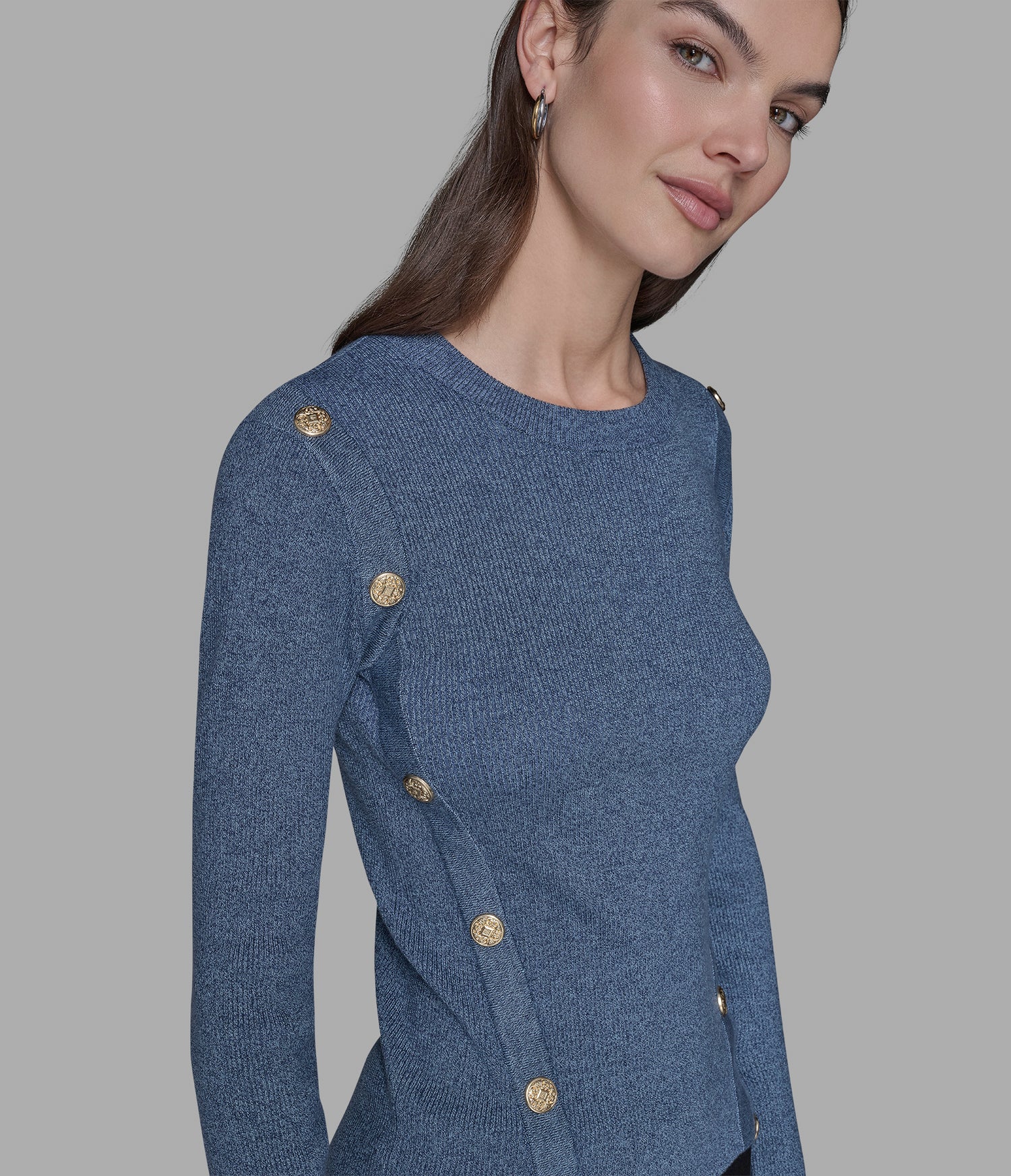 Karl Lagerfeld Paris Womens' HEATHERED BUTTON-DETAILED SWEATER