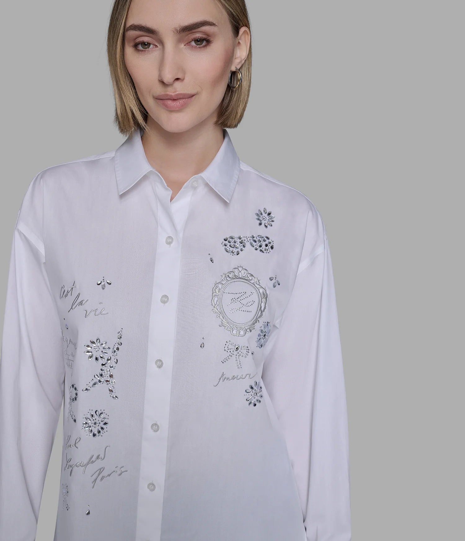 KARL WOMENS' PARIS WHIMSY POPLIN SHIRT