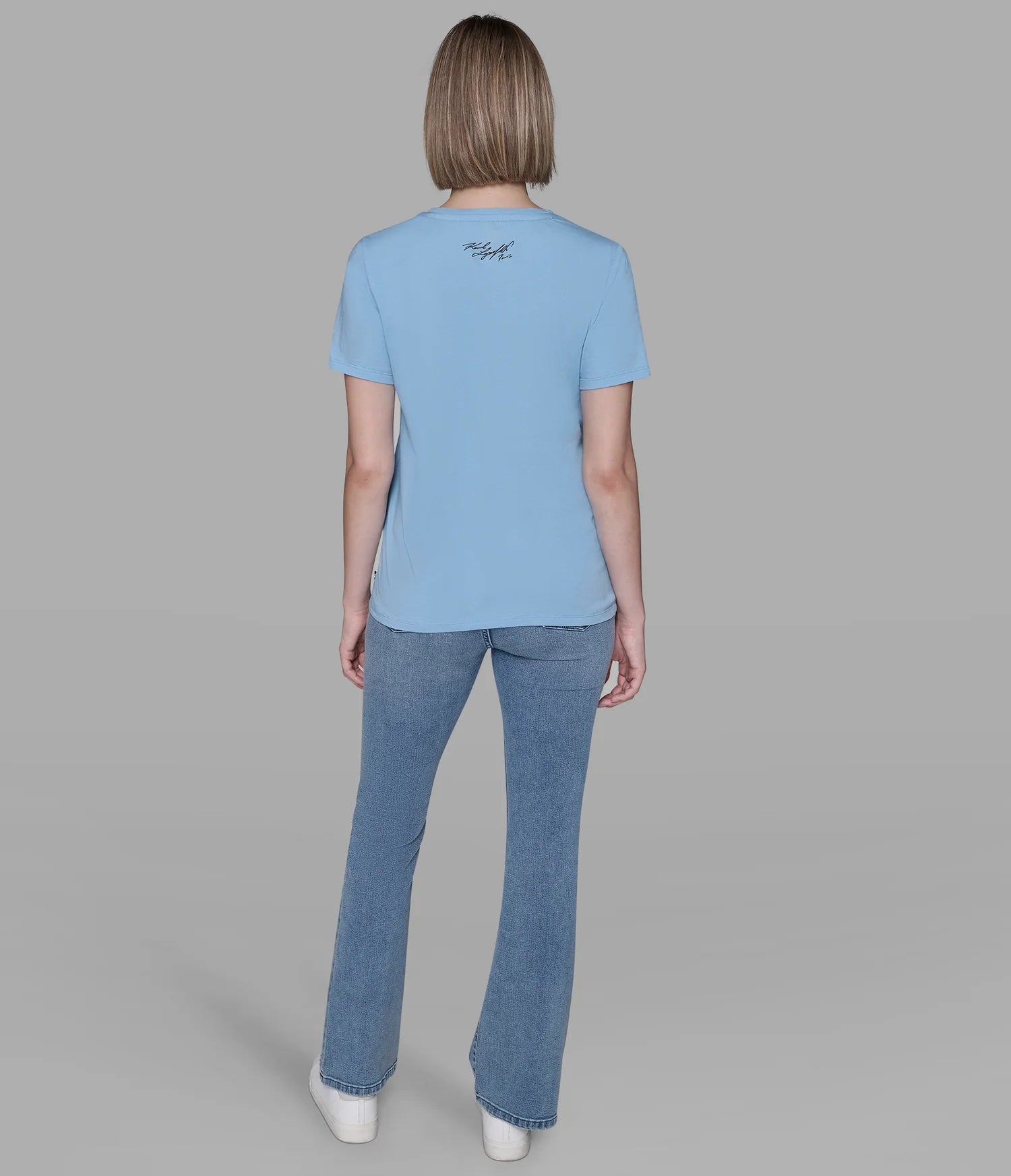 Karl Lagerfeld Paris Womens' SEQUIN BOX LOGO TEE/ BLUE