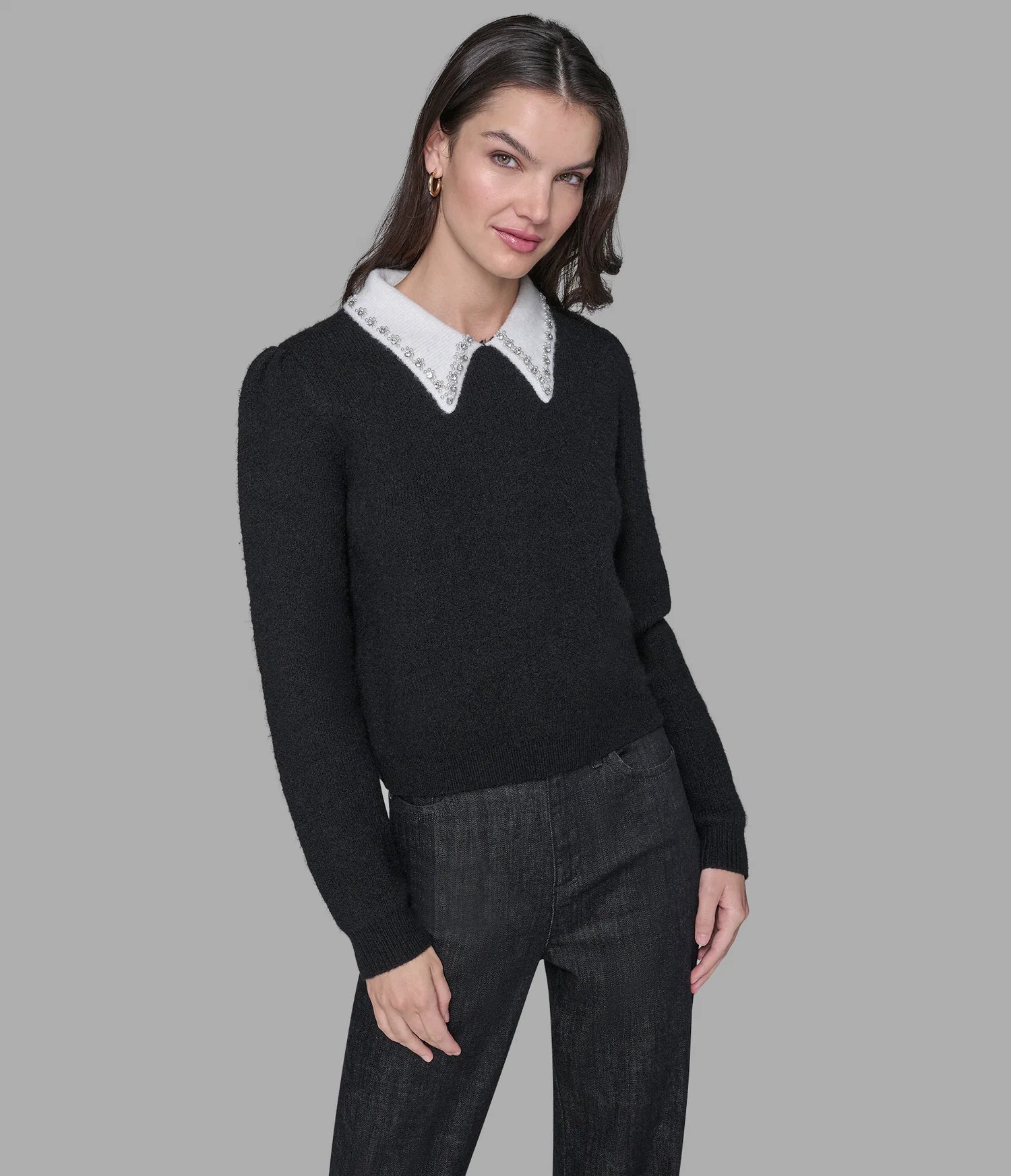 Karl Lagerfeld Paris Women's EMBELLISHED COLLAR SWEATER