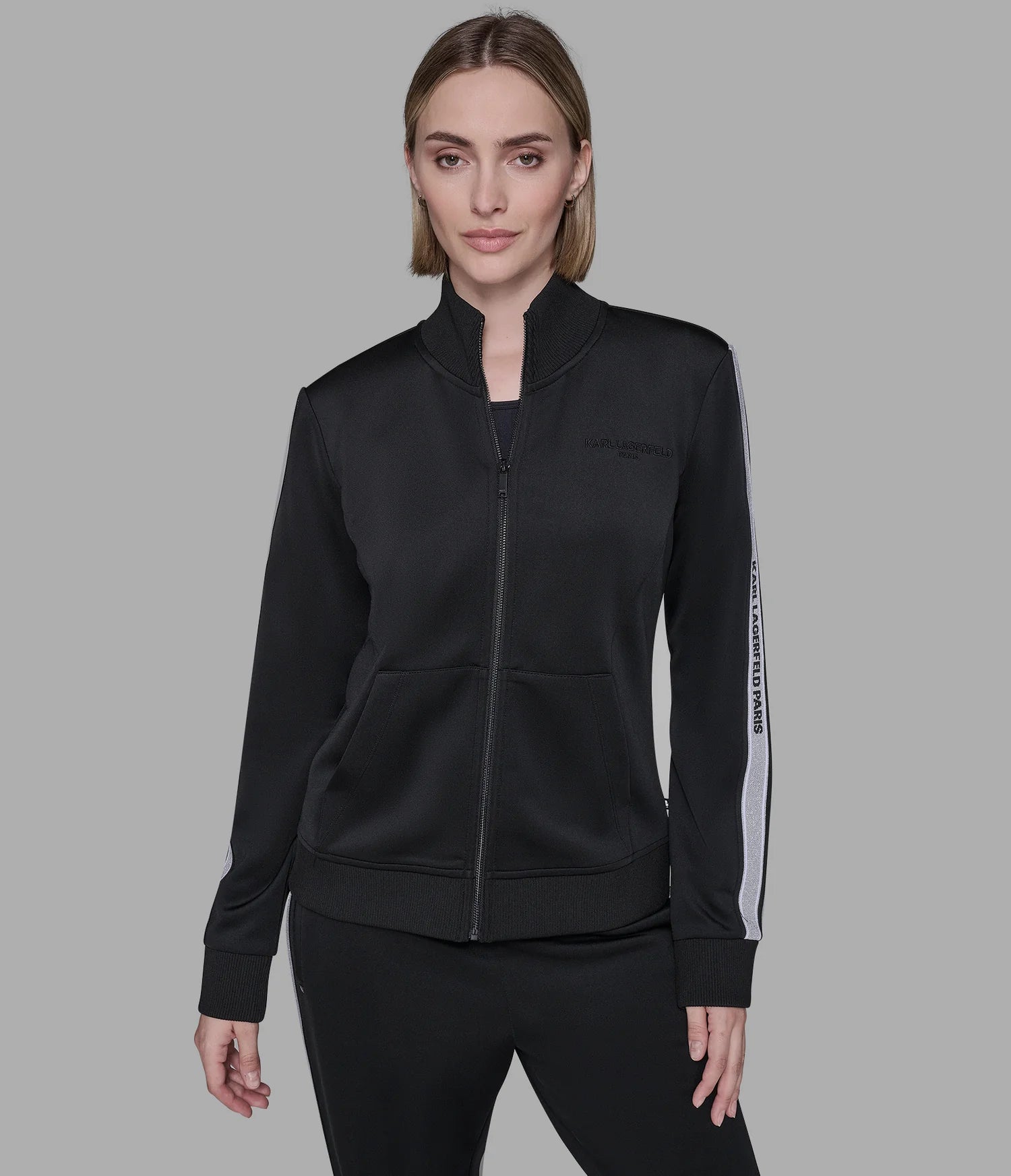 Womens' KARL LOGO TAPE TRACK JACKET BLACK