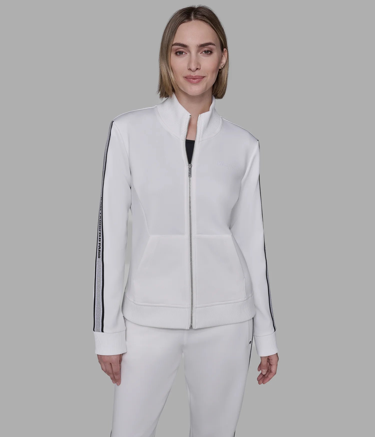 Womens' KARL LOGO TAPE TRACK JACKET WHITE