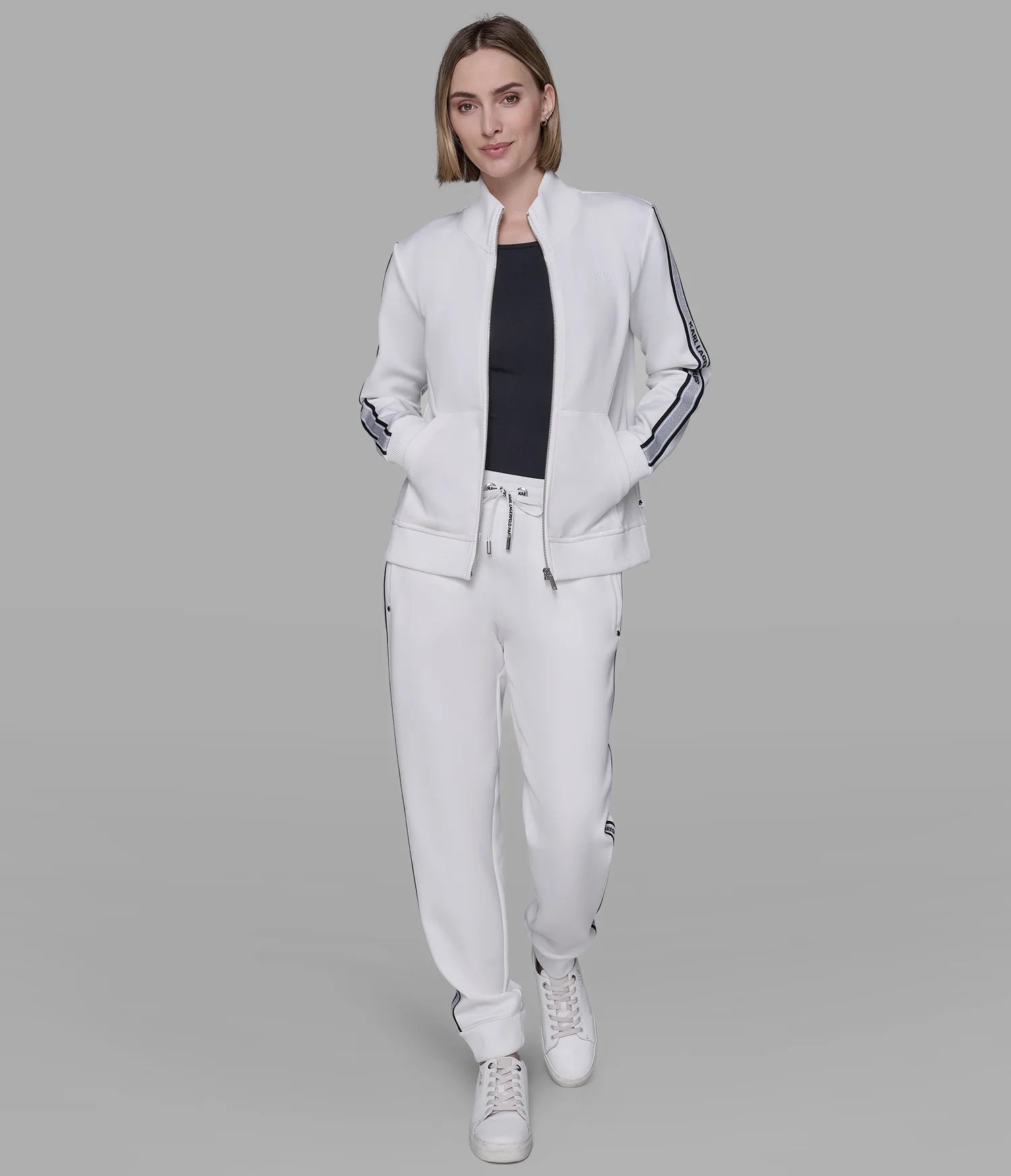 Womens' KARL LOGO TAPE TRACK JACKET WHITE