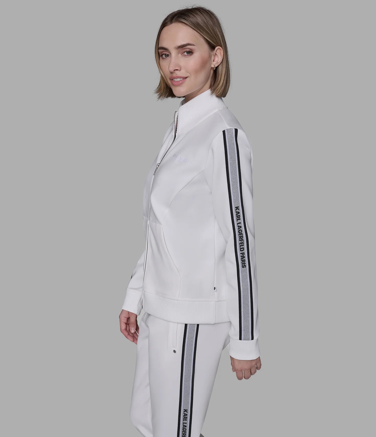 Womens' KARL LOGO TAPE TRACK JACKET WHITE