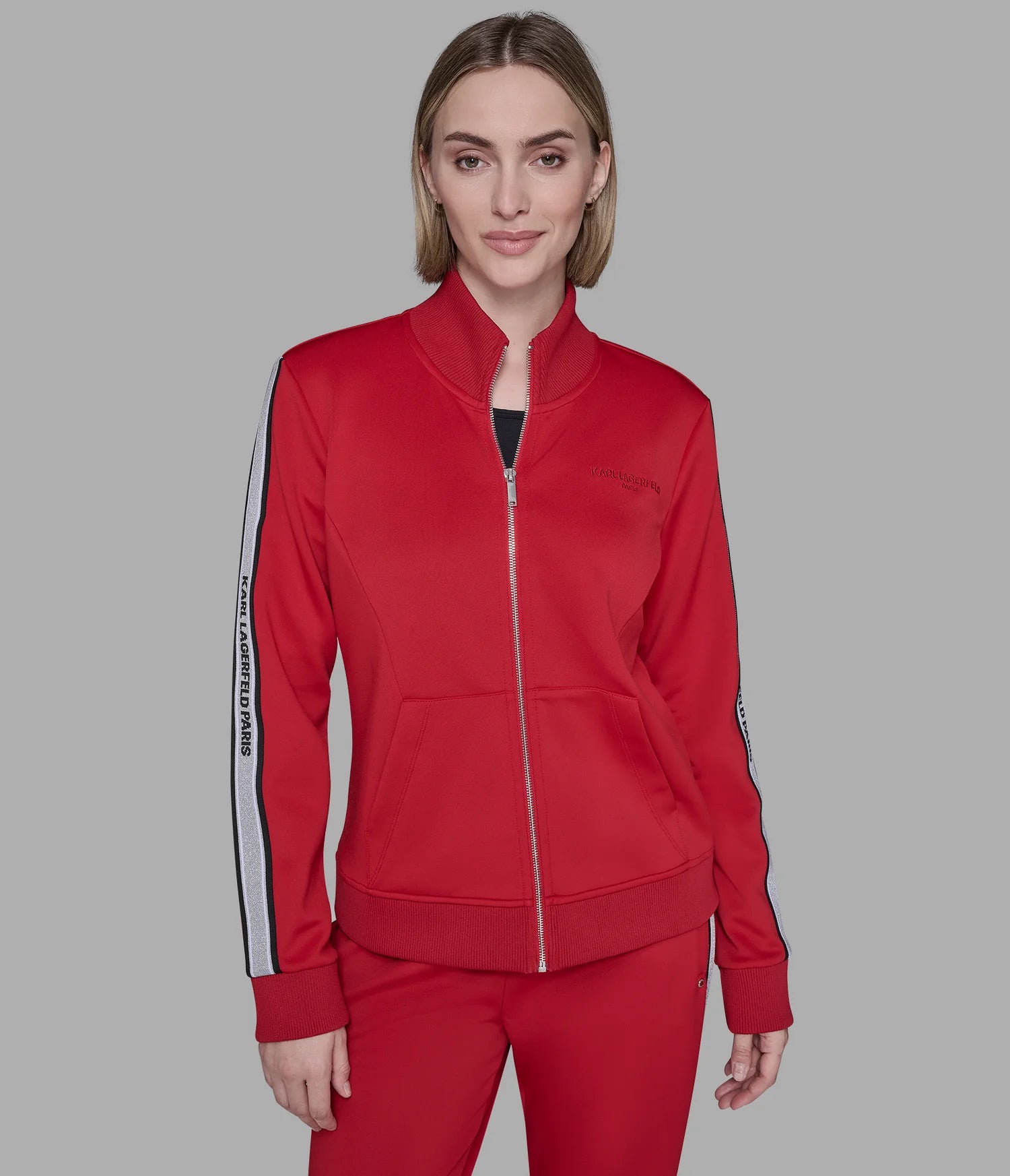 Womens' KARL LOGO TAPE TRACK JACKET RED