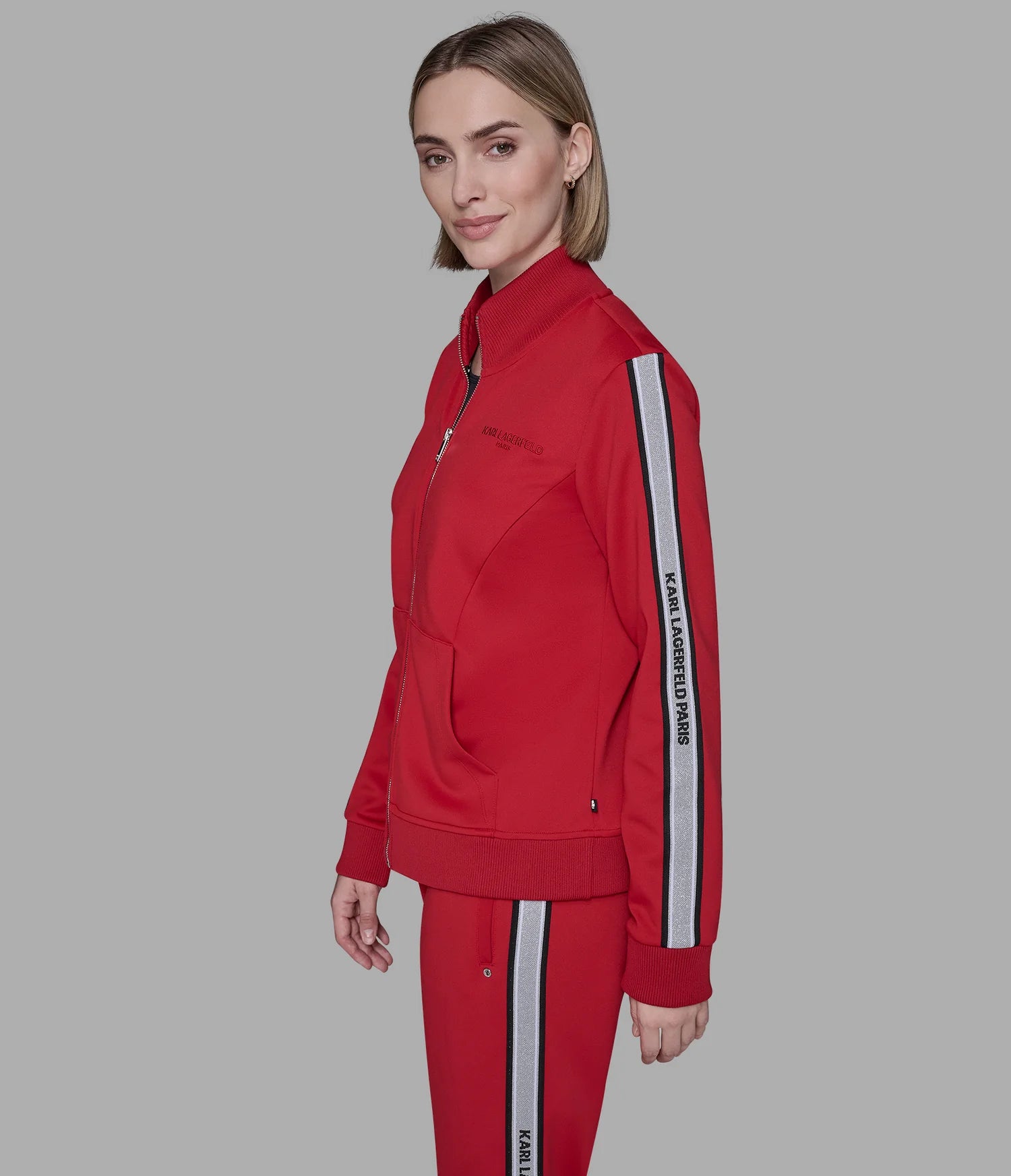 Womens' KARL LOGO TAPE TRACK JACKET RED