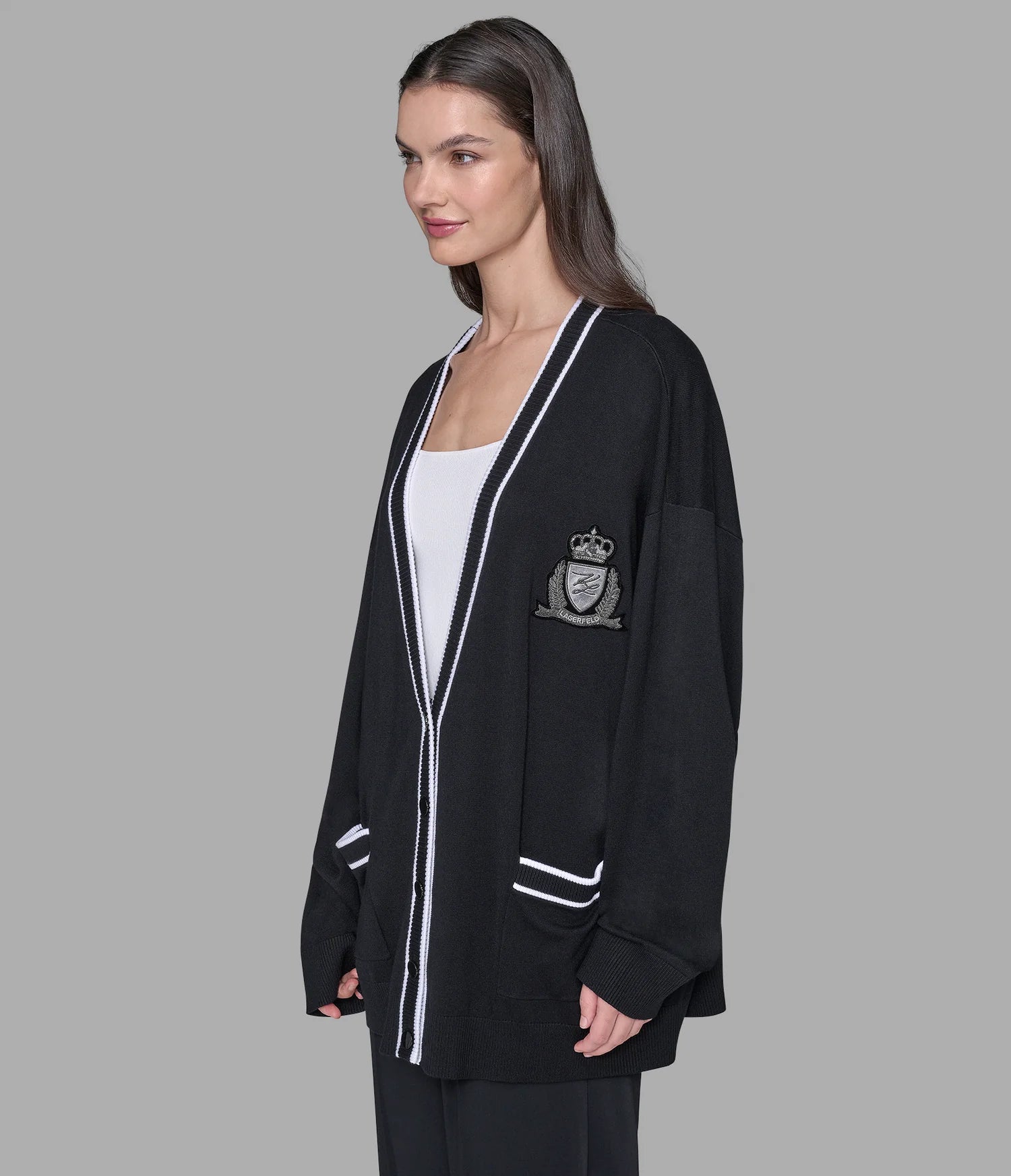 Karl Lagerfeld Women's VARSITY CARDIGAN WITH PATCH