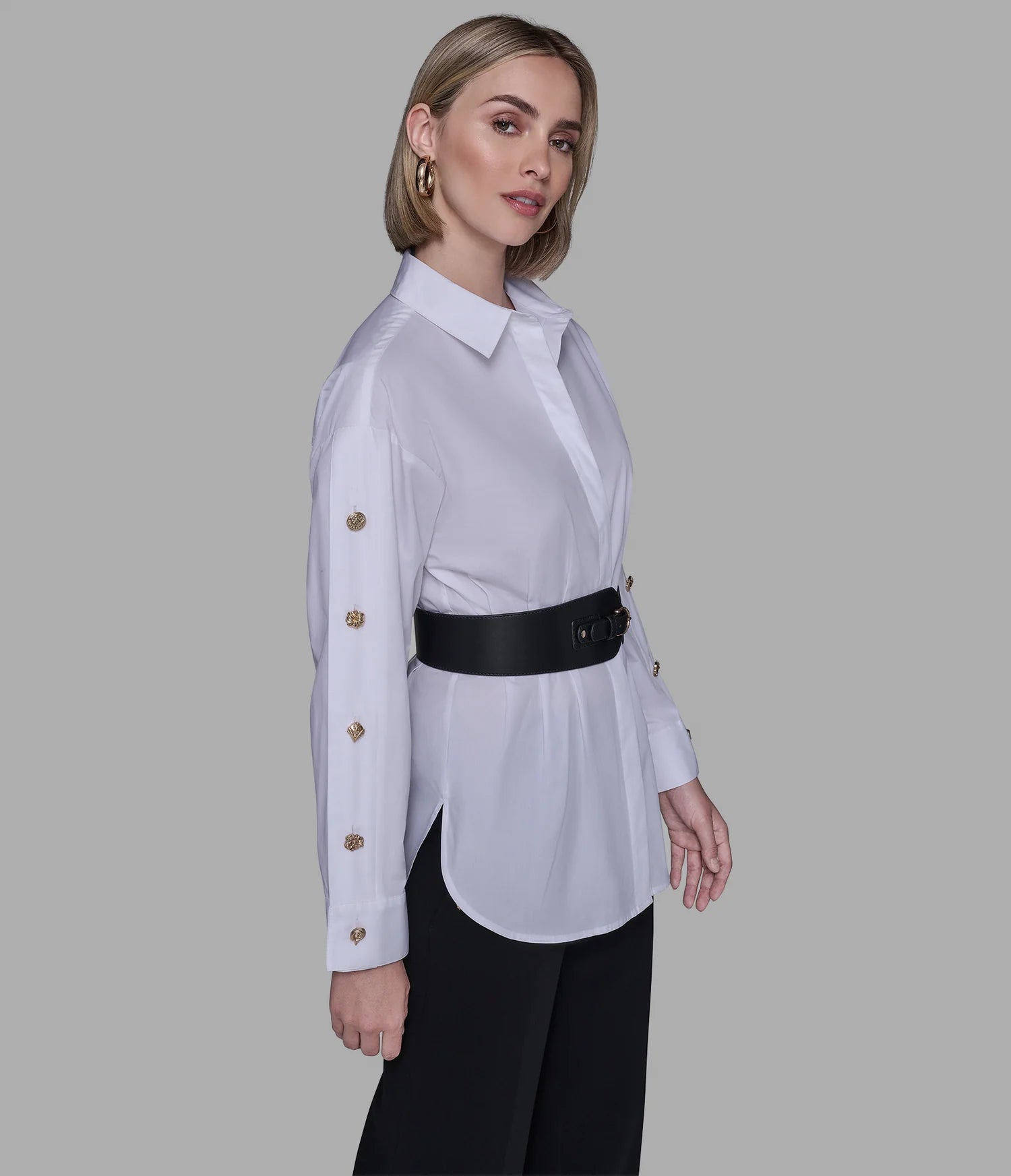 Karl Lagerfeld Paris Womens' BELTED POPLIN SHIRT
