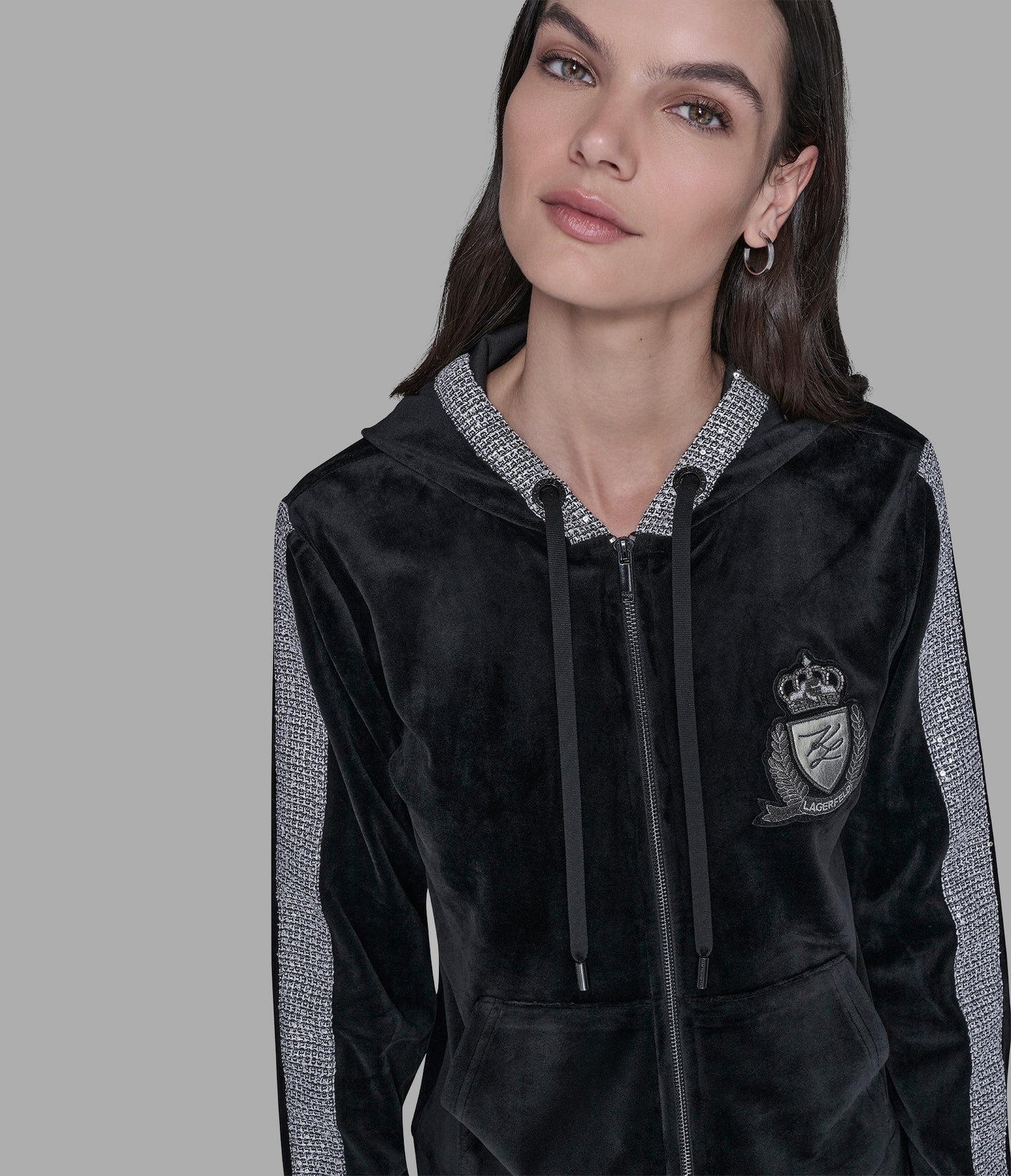Karl Lagerfeld Paris Womens' CO-ORD VELOUR RHINESTONE TRACK JACKET