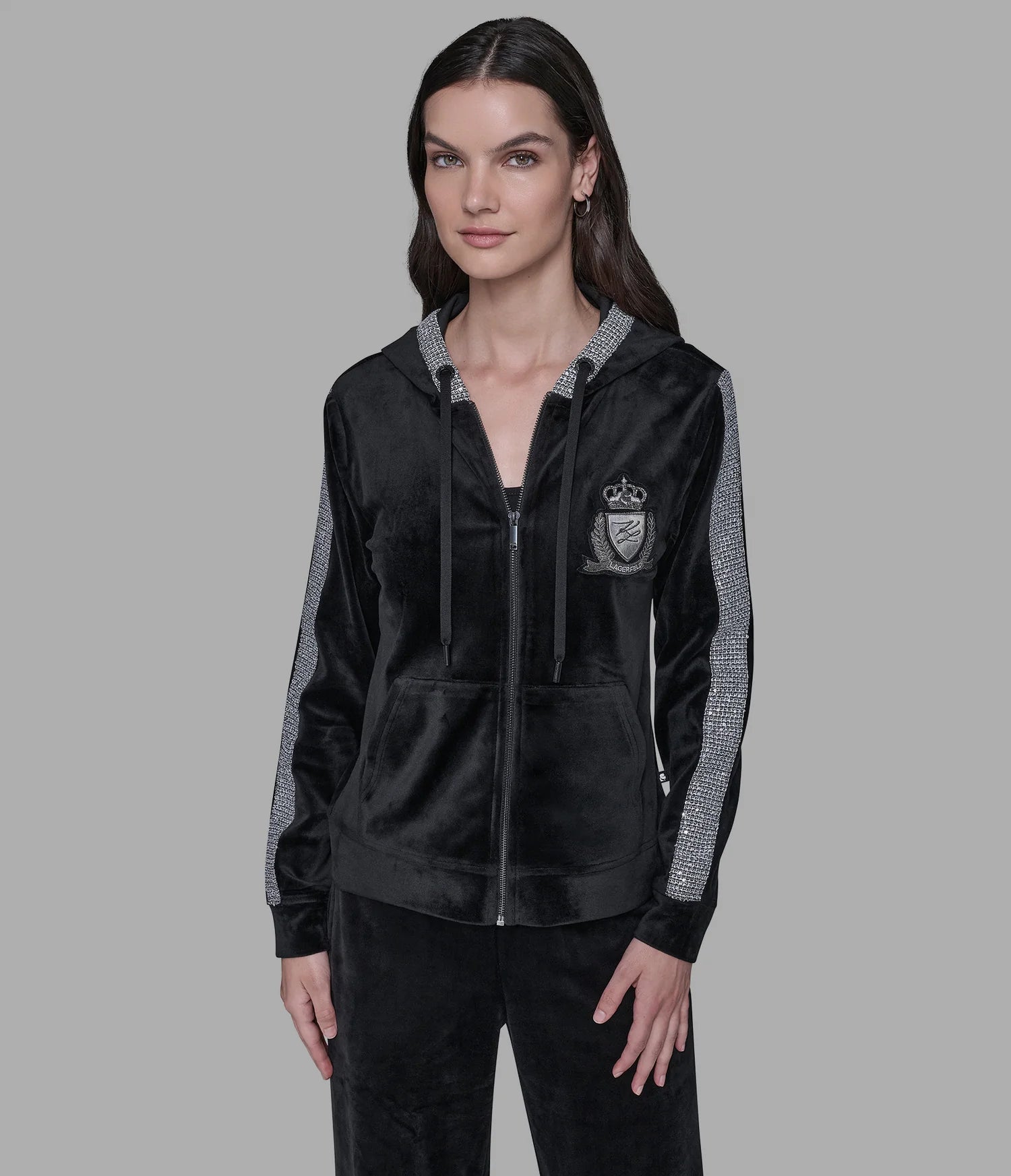 Karl Lagerfeld Paris Womens' CO-ORD VELOUR RHINESTONE TRACK JACKET