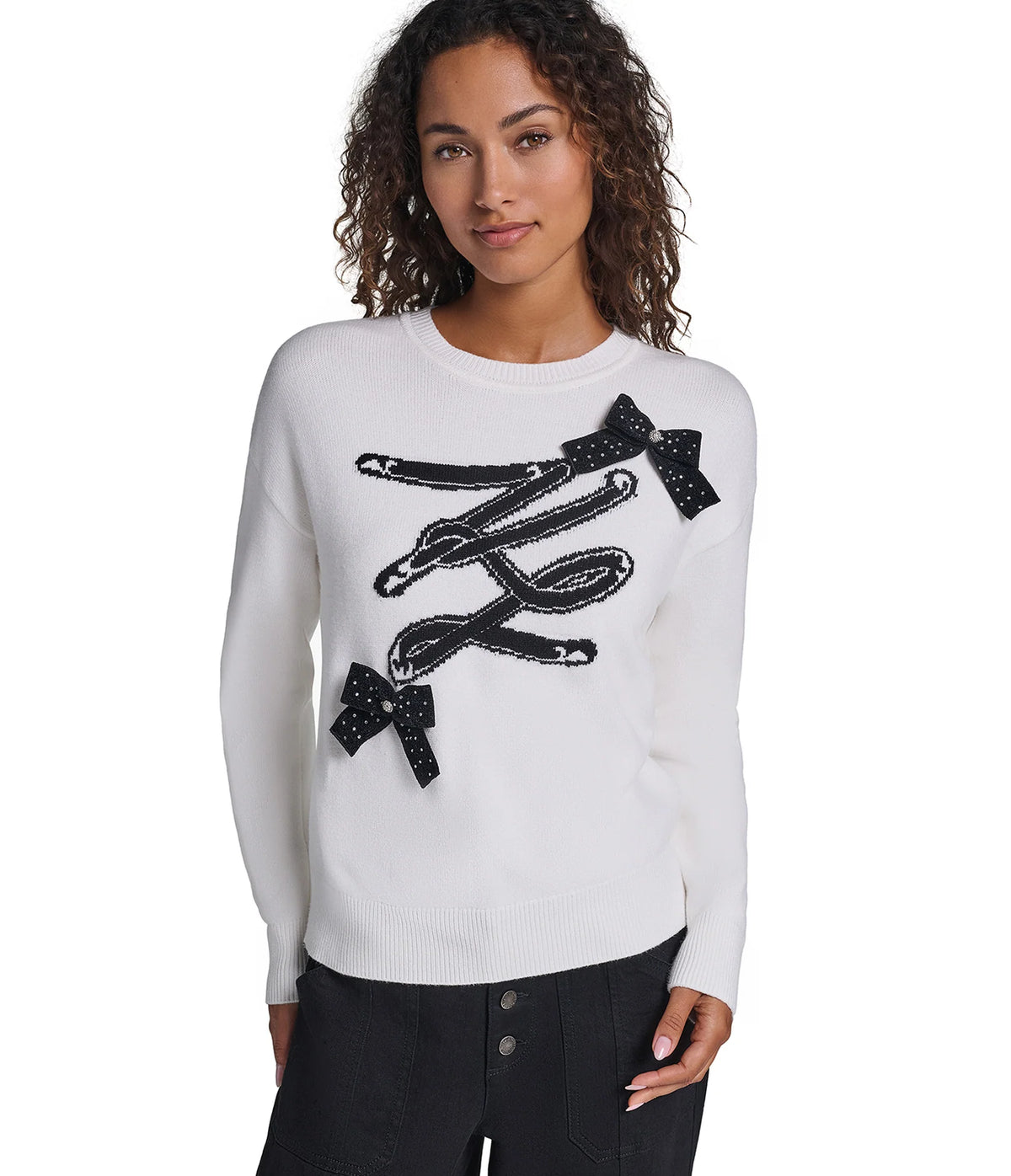 Karl Lagerfeld 3D BOW EMBELLISHED RIBBON SWEATER- Black (Copy)