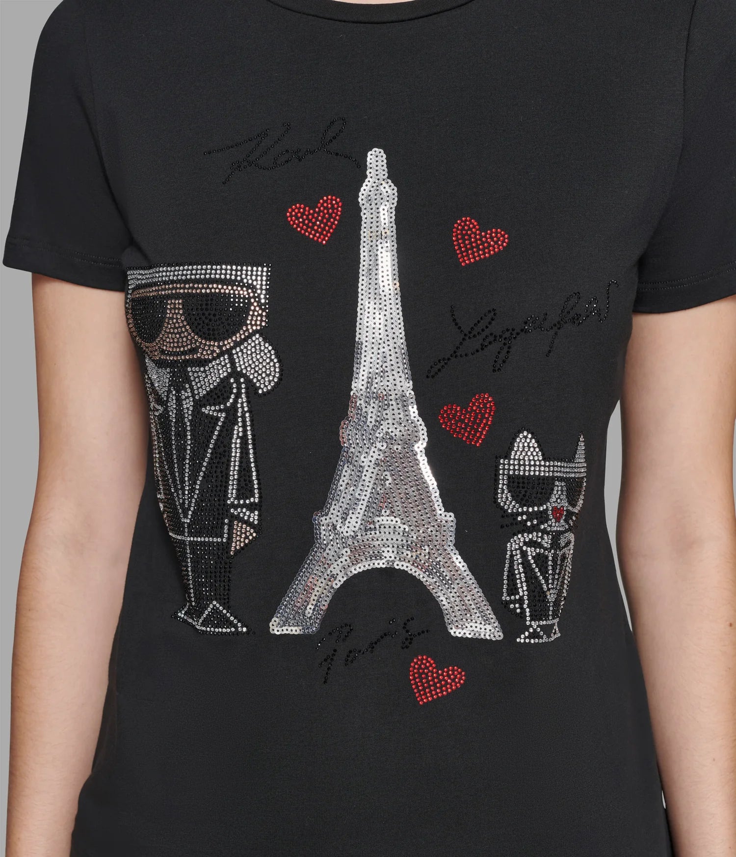 Karl Lagerfeld Paris Womens' KARL SEQUIN EIFFEL TOWER TEE