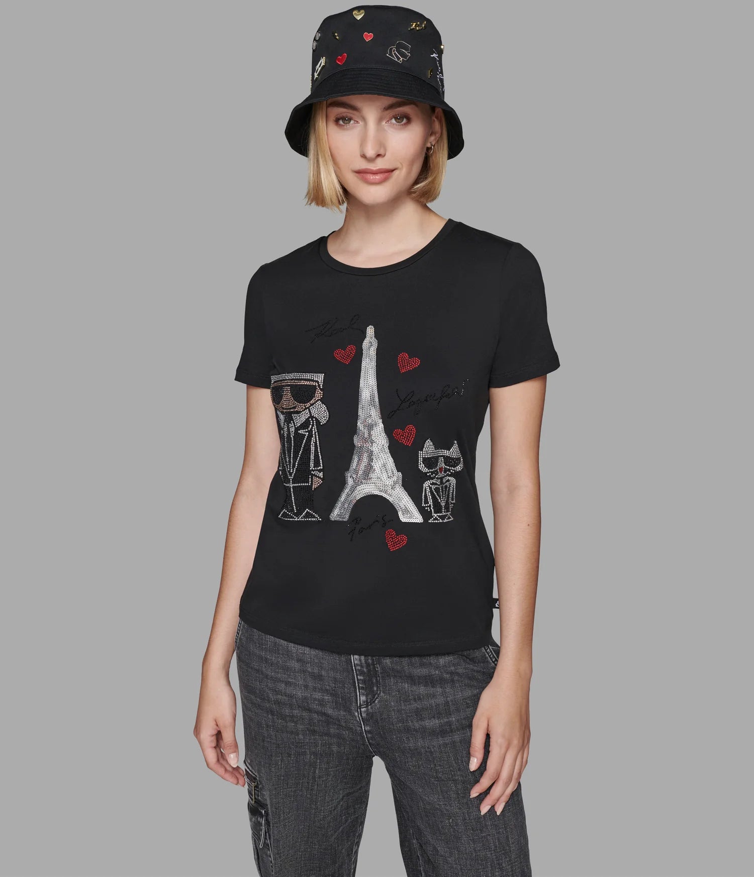 Karl Lagerfeld Paris Womens' KARL SEQUIN EIFFEL TOWER TEE