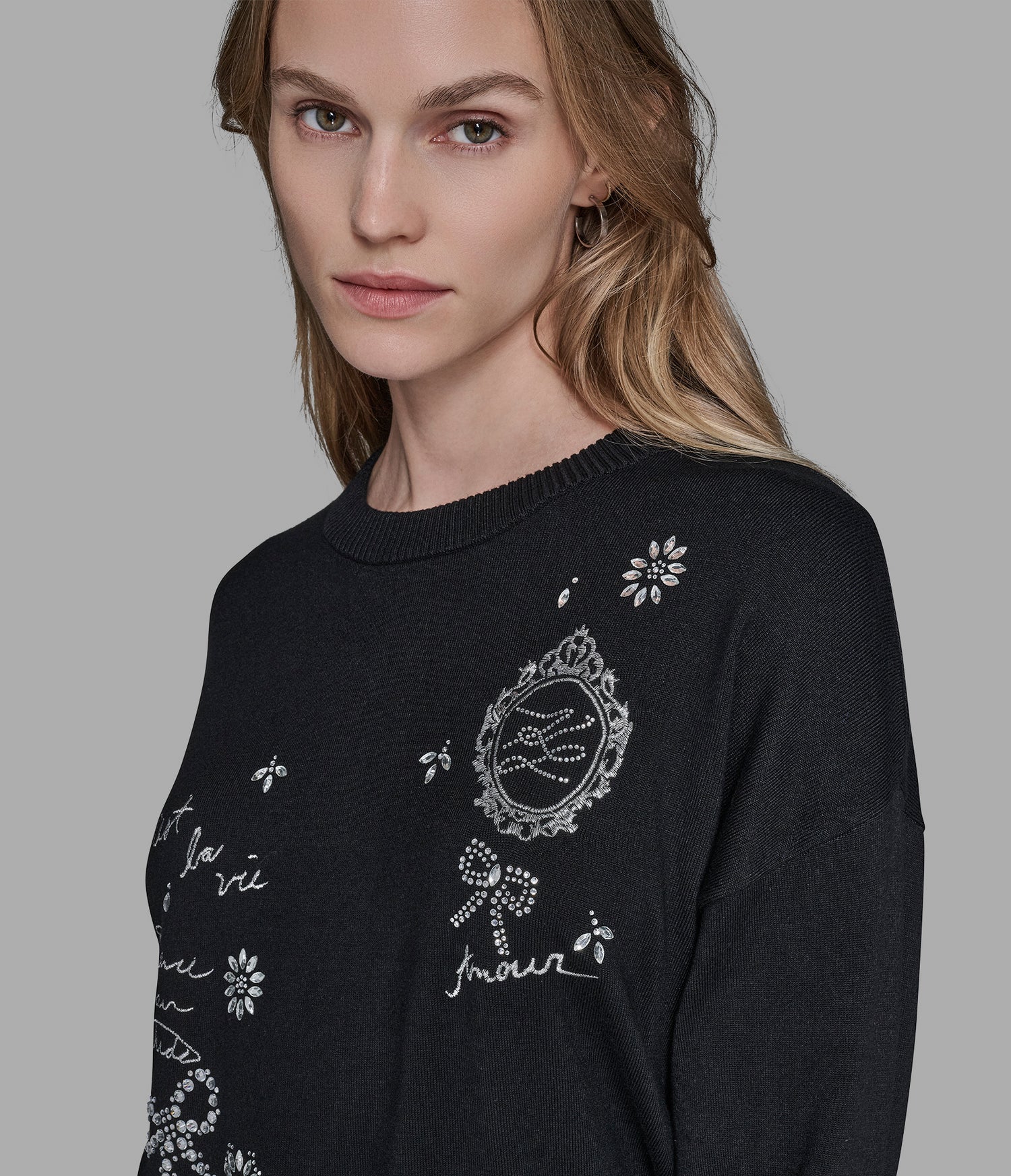 Karl Lagerfeld Paris Womens' EMBELLISHED WHIMSY SWEATER