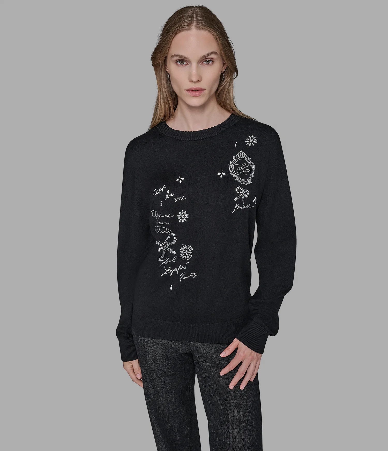 Karl Lagerfeld Paris Womens' EMBELLISHED WHIMSY SWEATER