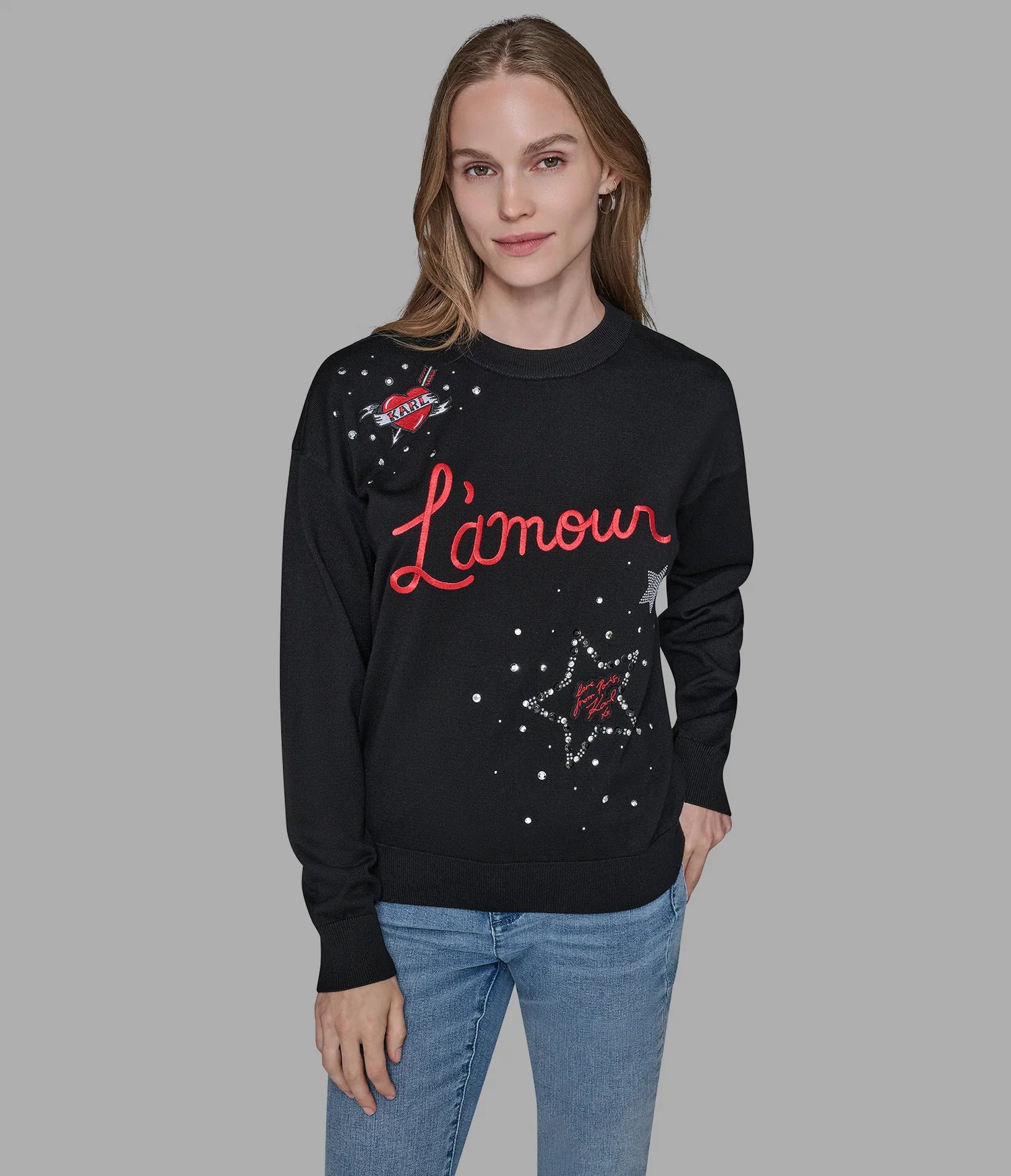 Karl Lagerfeld Paris Womens' LAMOUR EMBELLISHED SWEATER