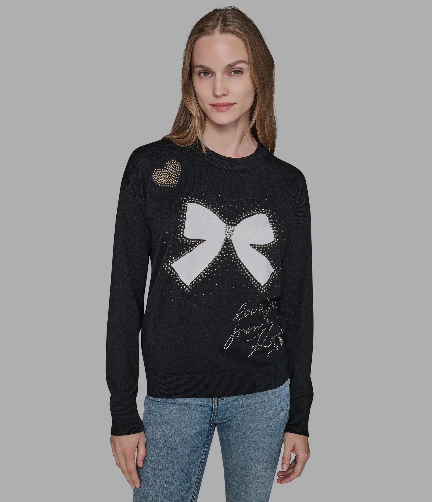 Karl Lagerfeld Paris Womens' WHIMSY BOW SWEATER BLACK