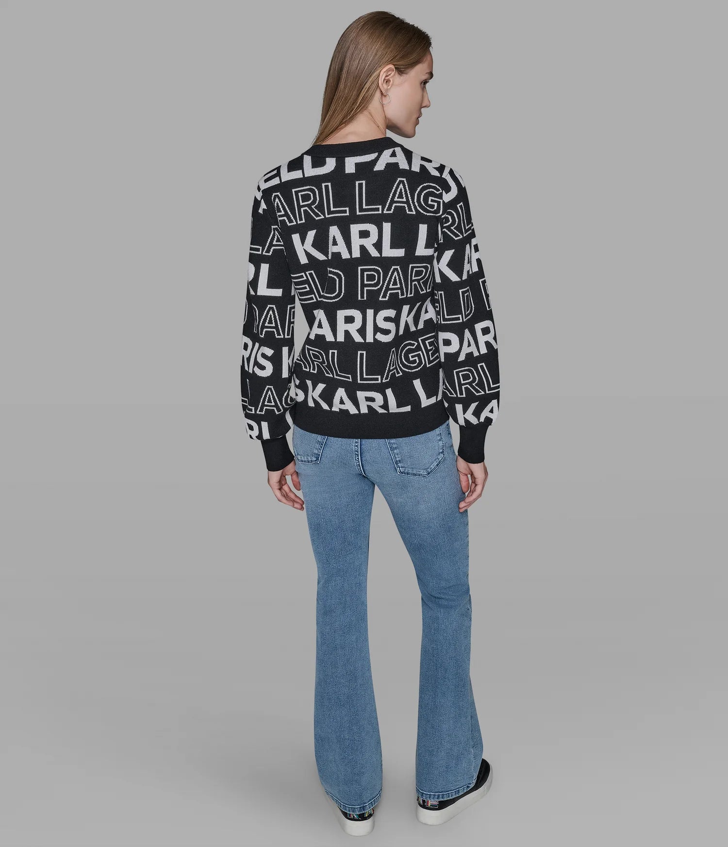 Karl Lagerfeld Paris Womens' LOGO EMBELLISHED SWEATER BLACK