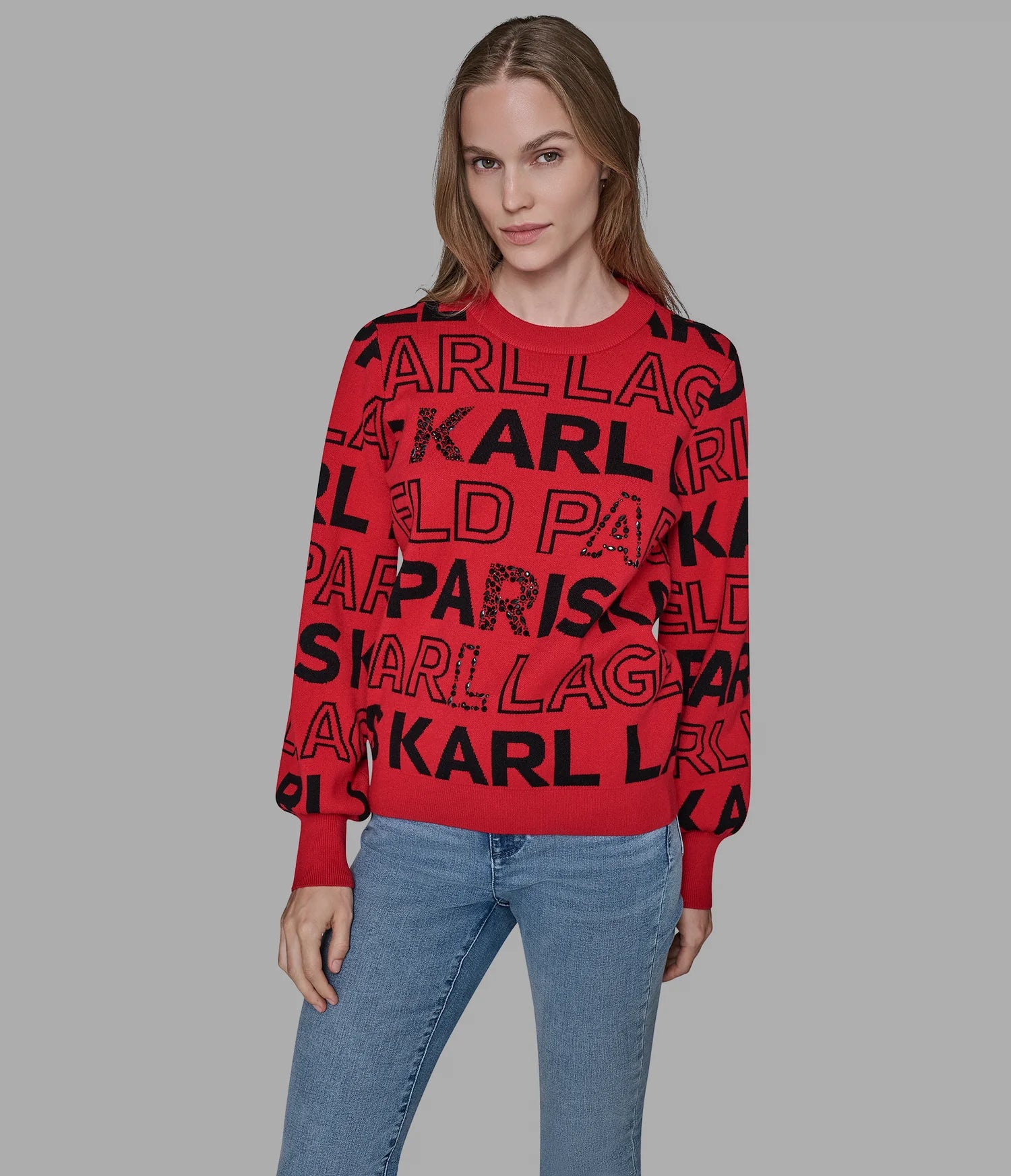 Karl Lagerfeld Paris Womens' LOGO EMBELLISHED SWEATER