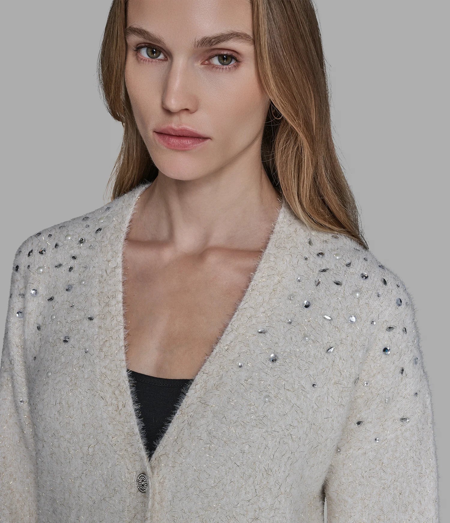 Karl Lagerfeld Paris Womens' EMBELLISHED CARDIGAN WITH POCKETS