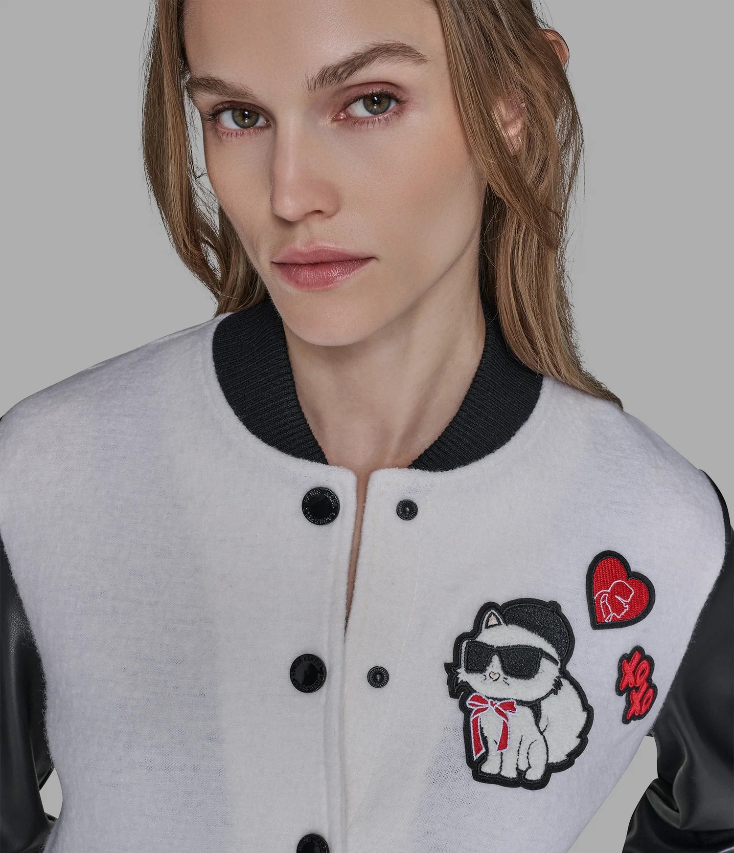 Karl Lagerfeld Paris Womens' CHOUPETTE VARSITY JACKET