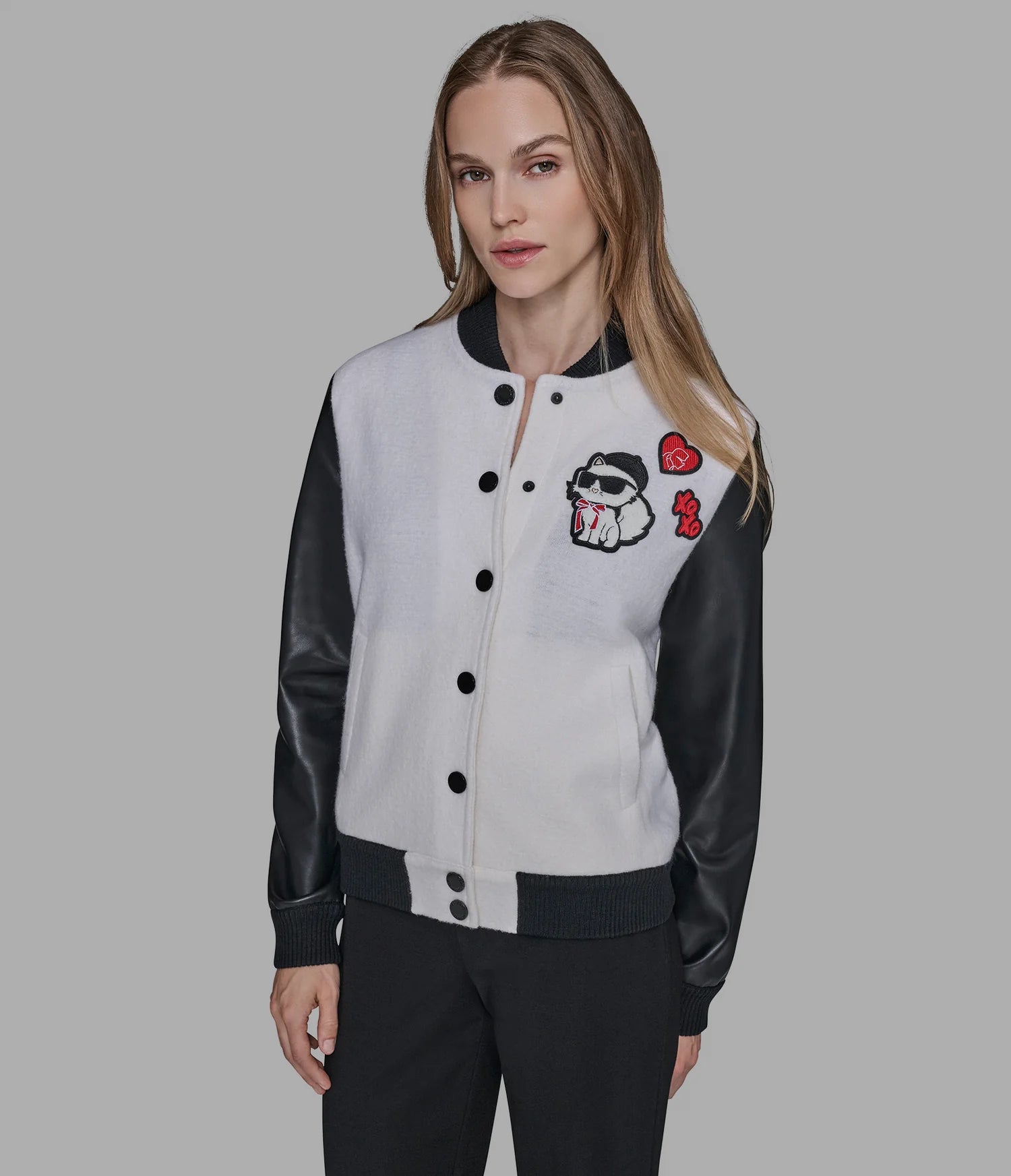 Karl Lagerfeld Paris Womens' CHOUPETTE VARSITY JACKET