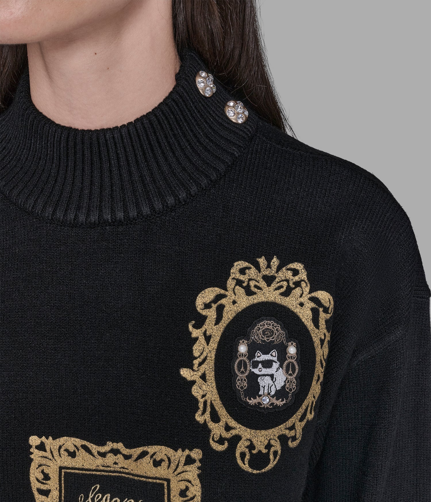 Karl Lagerfeld Paris Women's KARL AND CHOUPETTE FRAME SWEATER Black