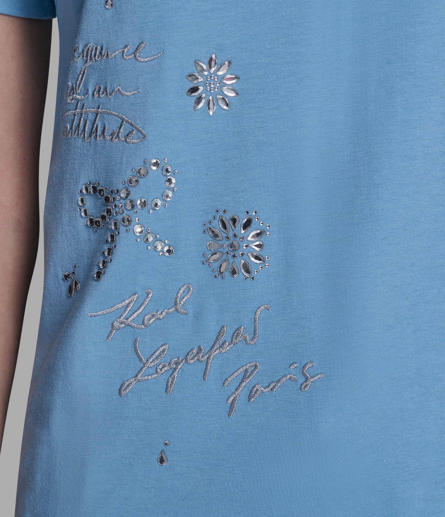 Karl Lagerfeld Paris Womens'  EMBELLISED ICONS TEE - BLUE