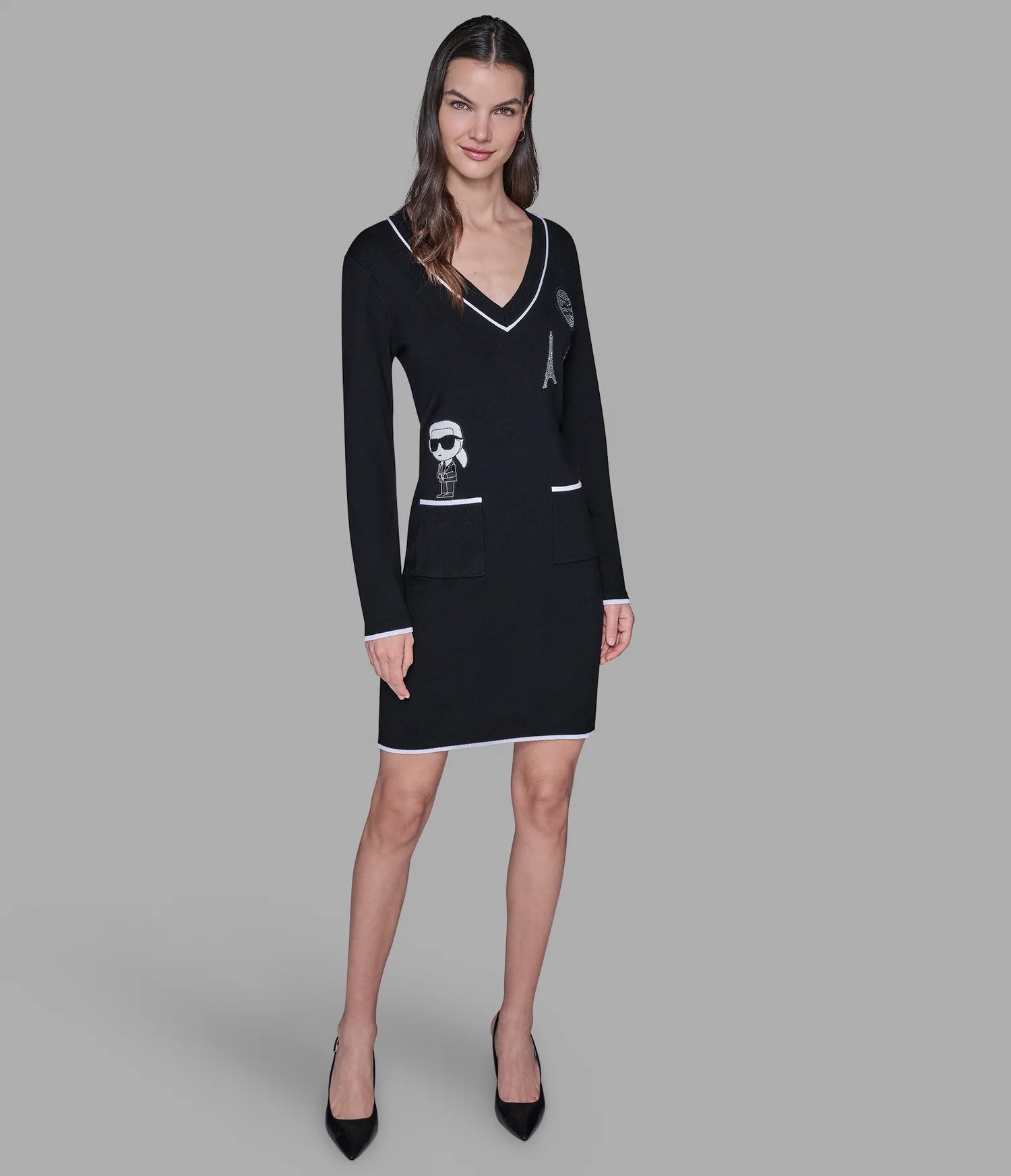 Karl Lagerfeld Paris  WOMENS' SWEATER DRESS WITH PATCH