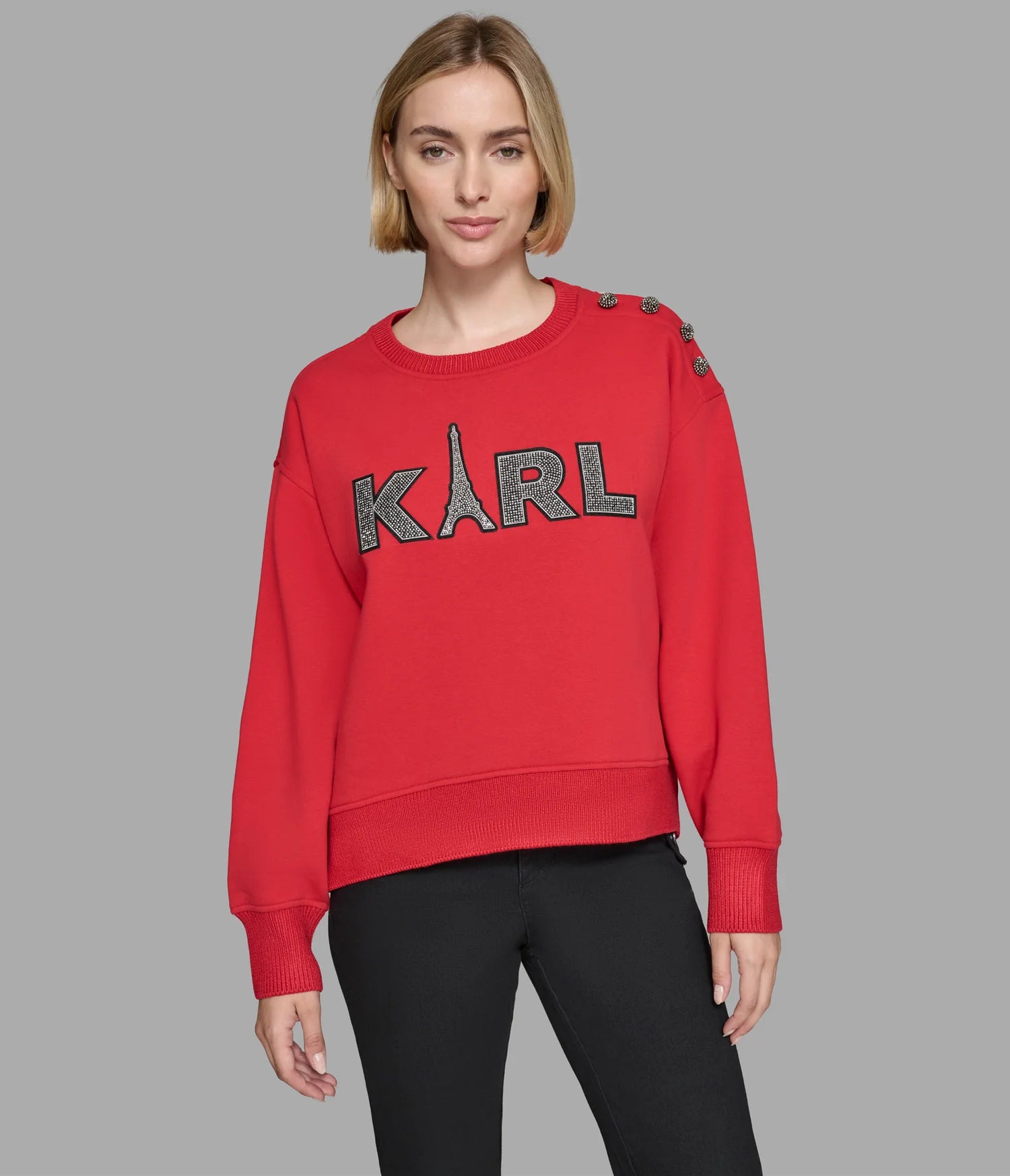 KARL WOMENS' LOGO SWEATSHIRT WITH BUTTONS