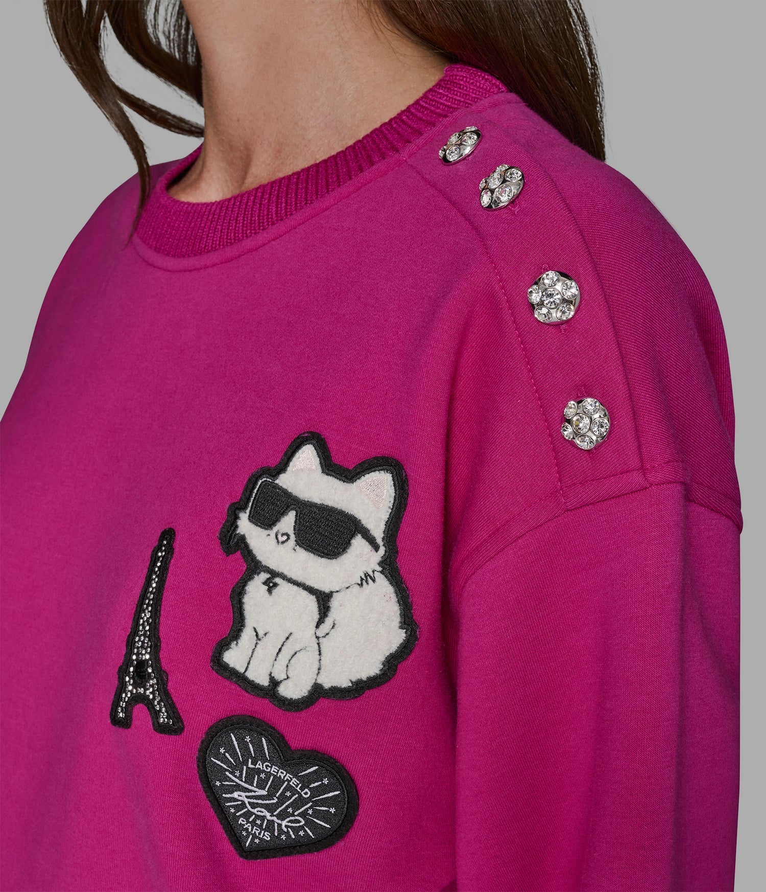 Karl Lagerfeld Paris Womens' PATCH SWEATSHIRT WITH BUTTONS